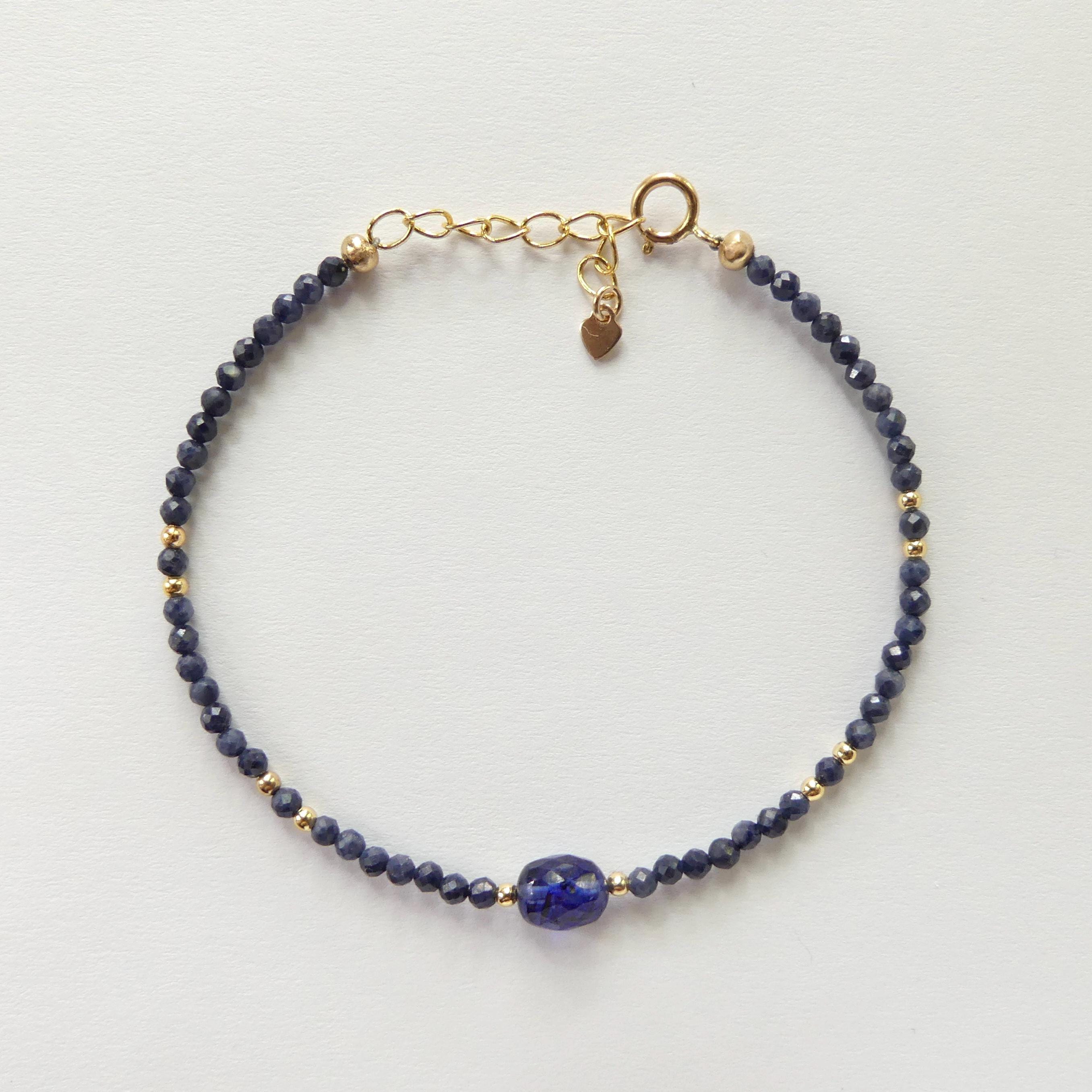 Tiny Blue Sapphire Bracelet Dainty Gemstone Beaded Bracelet Crystal Minimalist Jewelry September Birthstone Gift for Women Wife Daughter