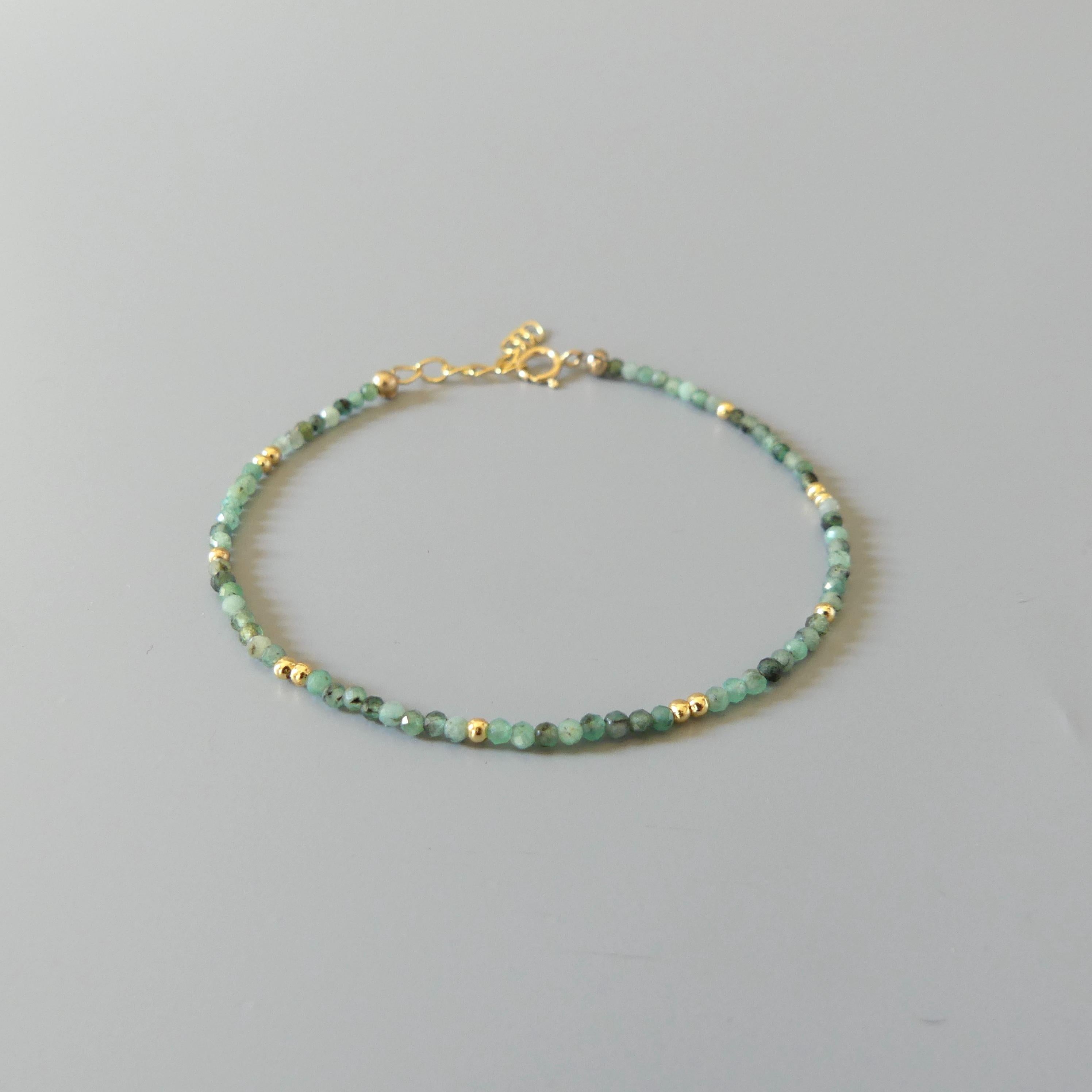 Tiny Emerald Bracelet Dainty Gemstone Beaded Jewelry Green Crystal Bracelet Minimalist May Birthstone Birthday Gift 20th Anniversary Wife