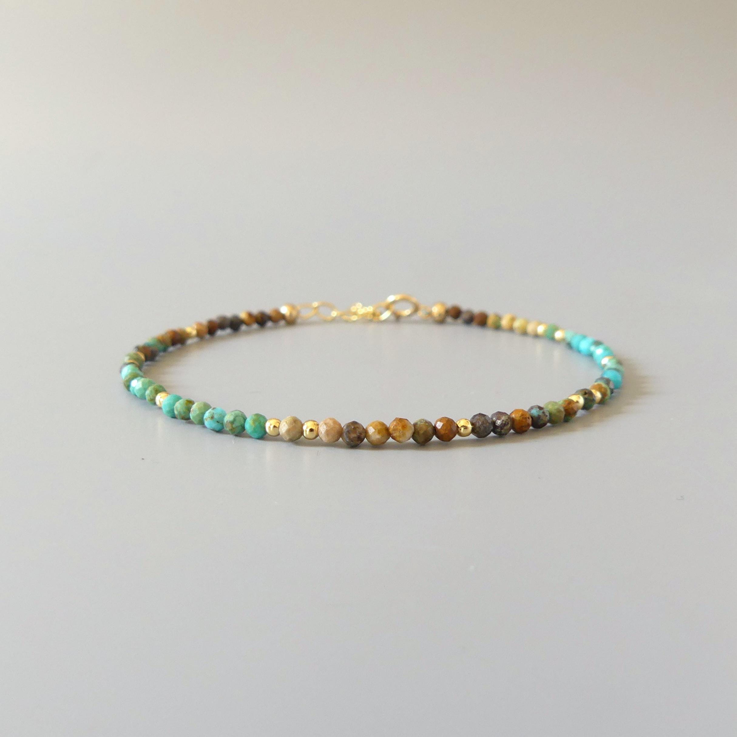 Tiny Arizona Turquoise Bracelet Dainty December Birthstone Bracelet Delicate Minimalist Jewelry Birthday Gift for Women Christmas Mom Wife