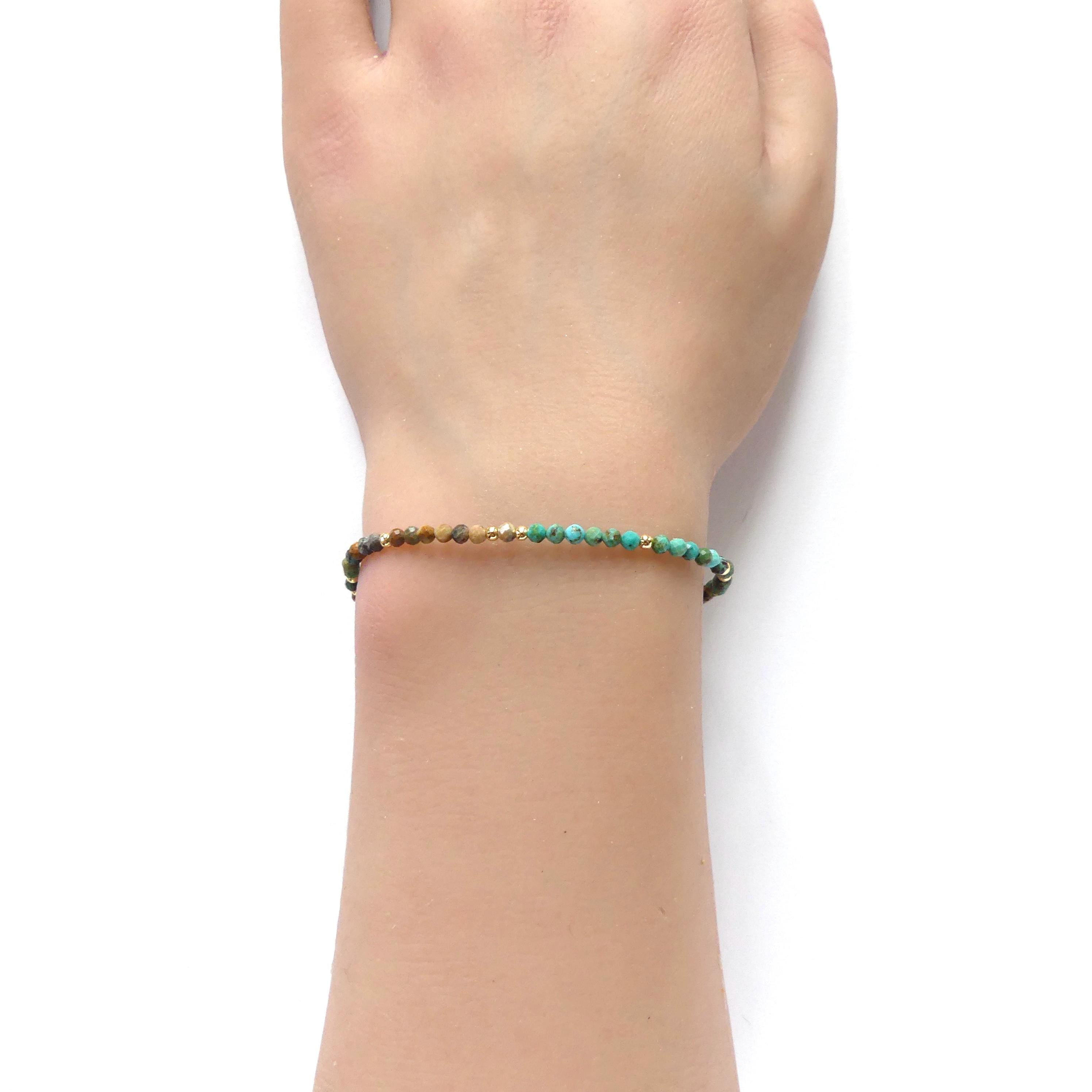 Tiny Arizona Turquoise Bracelet Dainty December Birthstone Bracelet Delicate Minimalist Jewelry Birthday Gift for Women Christmas Mom Wife