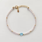 Tiny Pink Morganite Bracelet Dainty Swiss Blue Topaz Gemstone Beaded Jewelry Minimalist Crystal Bracelet Birthday Gift For Women Daughter