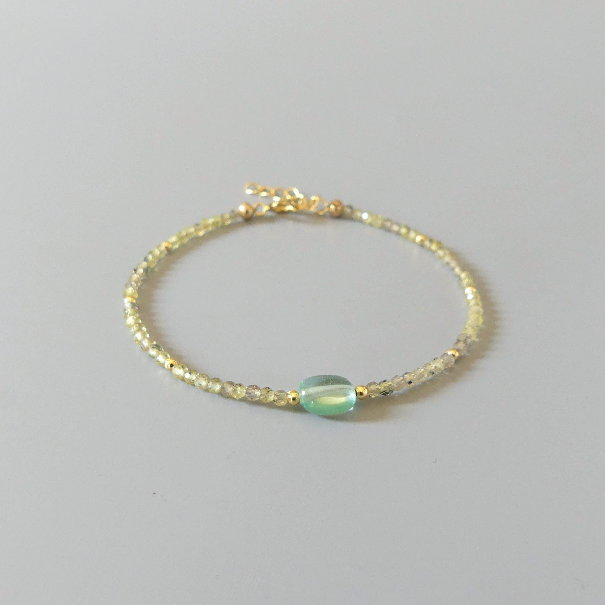Tiny Sapphire Bracelet Dainty Yellow Green Sapphire Gemstone Beaded Jewelry Minimalist September Birthstone Birthday Gift Wife Daughter