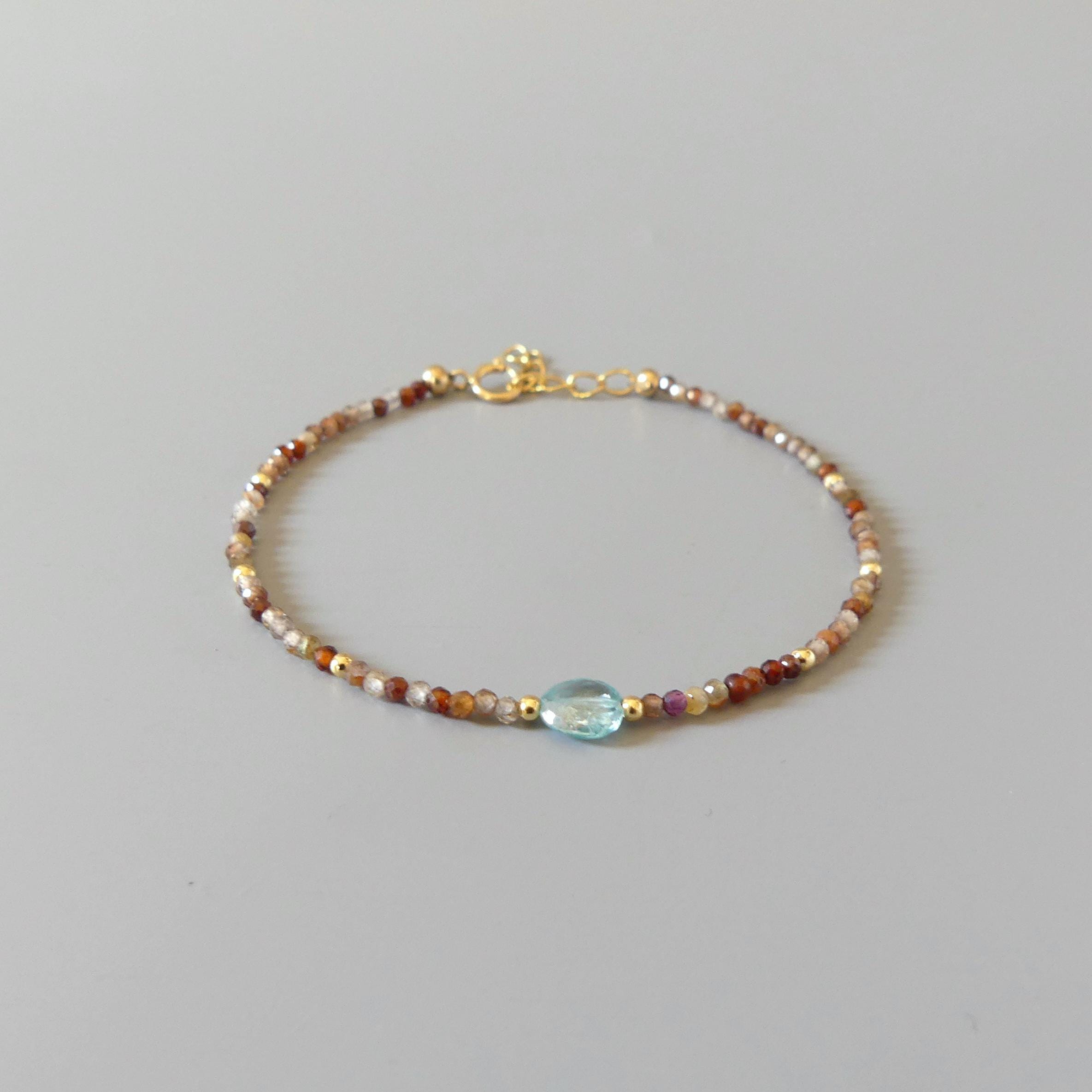 Tiny Zircon Bracelet Dainty Diamond Blue Zircon Gemstone Beaded Bracelet Sparkly Crystal December Birthstone Birthday Gift for Daughter Wife