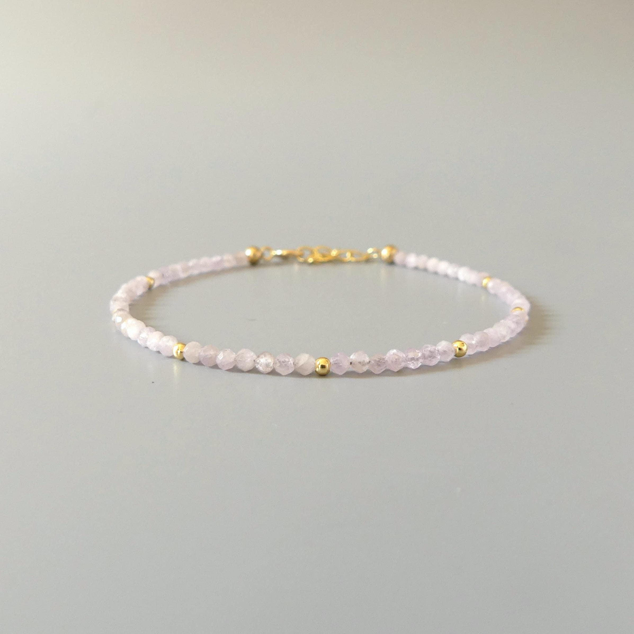 Tiny Kunzite Bracelet Dainty Lilac Pink Gemstone Beaded Jewelry Minimalist Crystal Bracelet Stacking Birthday Gift For Women Daughter Niece