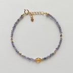 Tiny Iolite Bracelet Dainty Citrine Gemstone Beaded Bracelet Blue Crystal Jewelry Minimalist November Birthstone Birthday Gift for Women