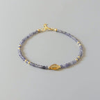 Tiny Iolite Bracelet Dainty Citrine Gemstone Beaded Bracelet Blue Crystal Jewelry Minimalist November Birthstone Birthday Gift for Women