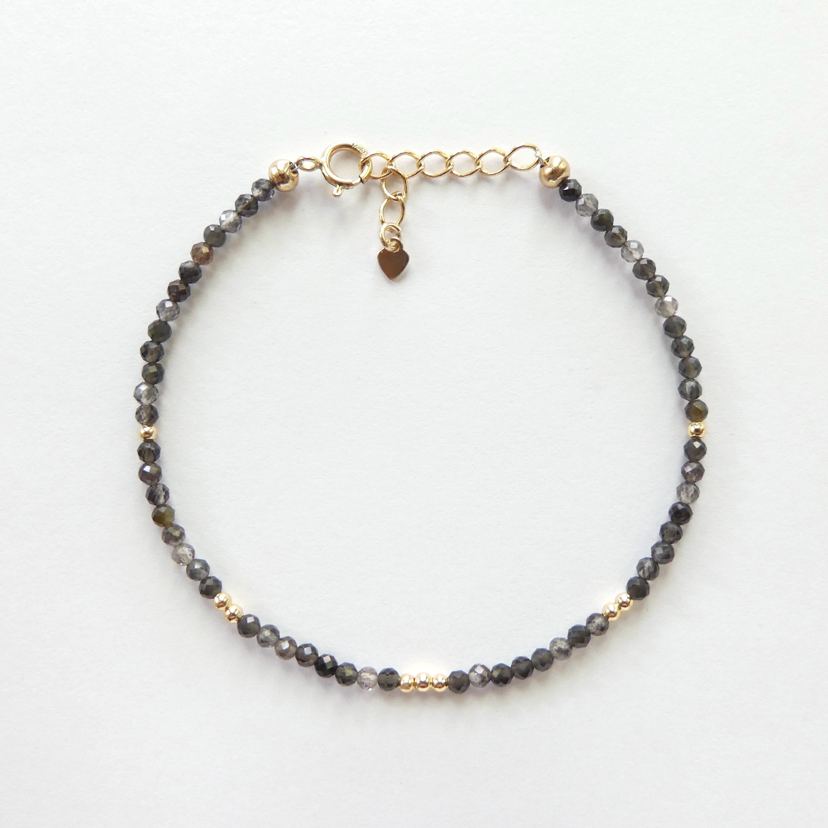 Tiny Obsidian Bracelet Dainty Sparkly Gemstone Beaded Bracelet Minimalist Black Crystal Bracelet Protection Birthday Gift Christmas Mom Wife