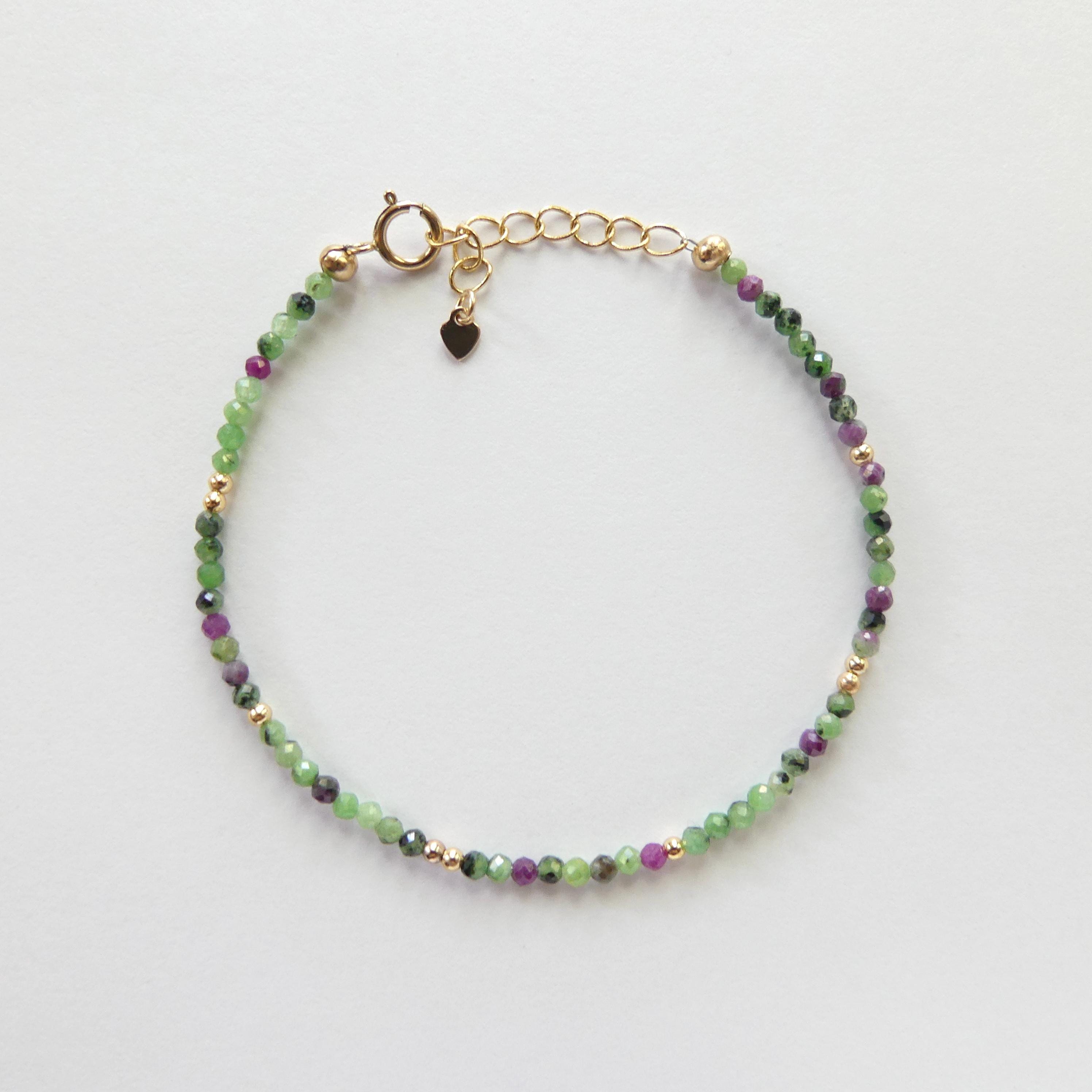 Tiny Ruby Zoisite Bracelet Dainty Beaded Green Gemstone Bracelet Minimalist July Birthstone Jewelry Crystal Birthday Gift Mom Wife Daughter