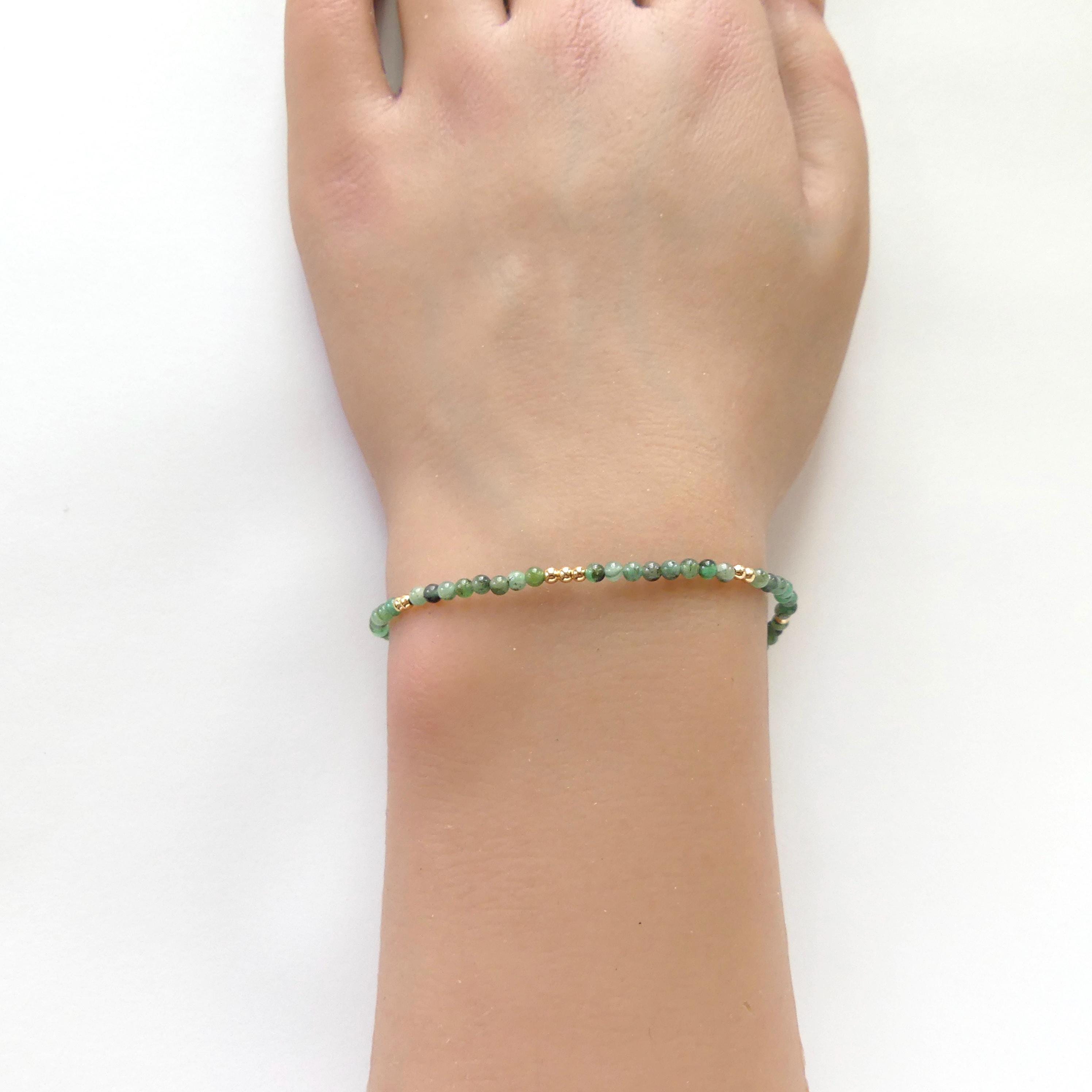 Tiny Ruby Zoisite Bracelet Dainty Beaded Green Gemstone Bracelet Minimalist July Birthstone Jewelry Crystal Birthday Gift Mom Wife Daughter
