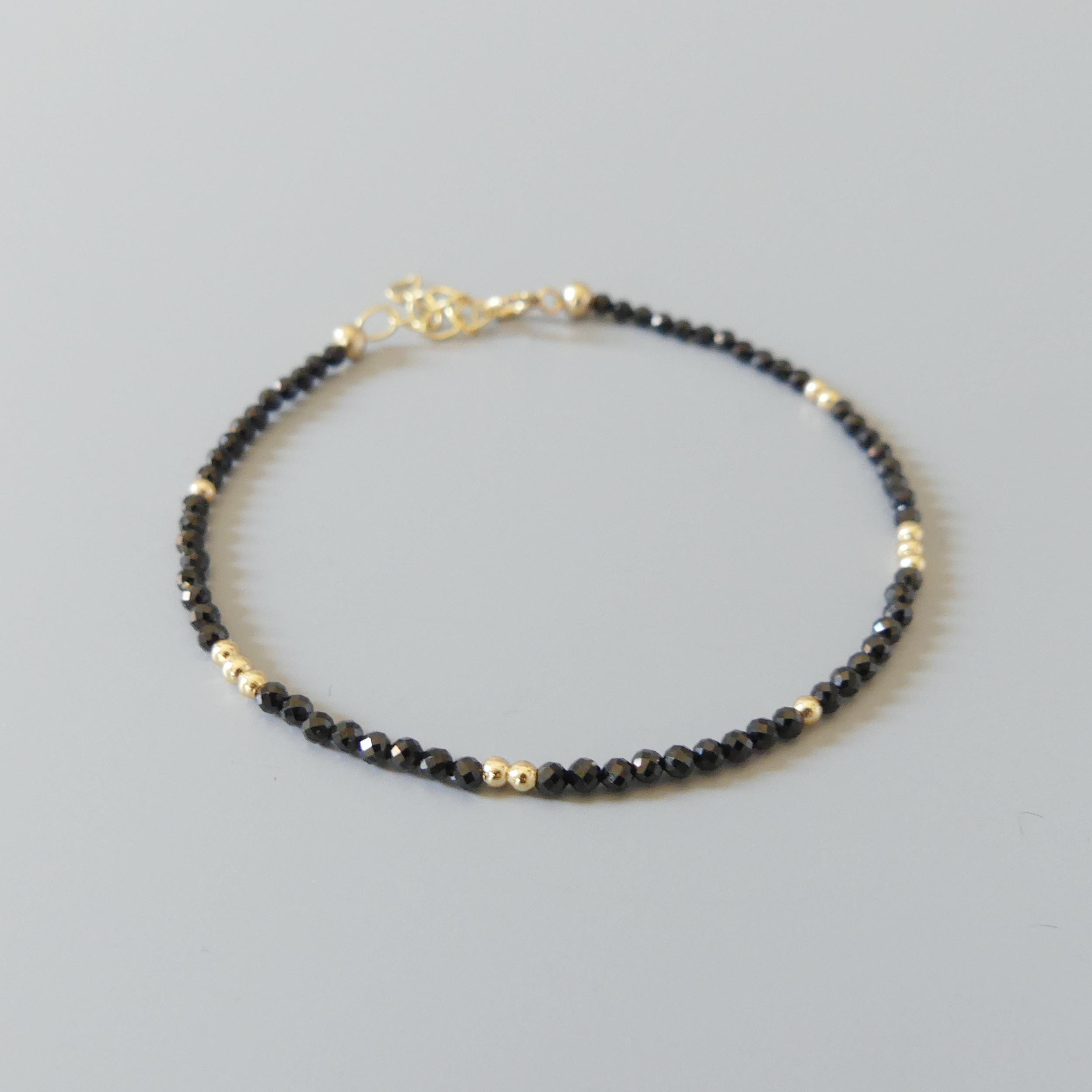 Tiny Black Spinel Bracelet Dainty Gemstone Beaded Bracelet Sparkly Black Crystal Jewelry Minimalist Birthday Gift Mom Wife Sister Christmas
