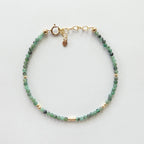 Tiny Emerald Bracelet Dainty Gemstone Beaded Bracelet May Birthstone Jewelry Green Crystal Bracelet Minimalist Birthday Gift Wife Daughter