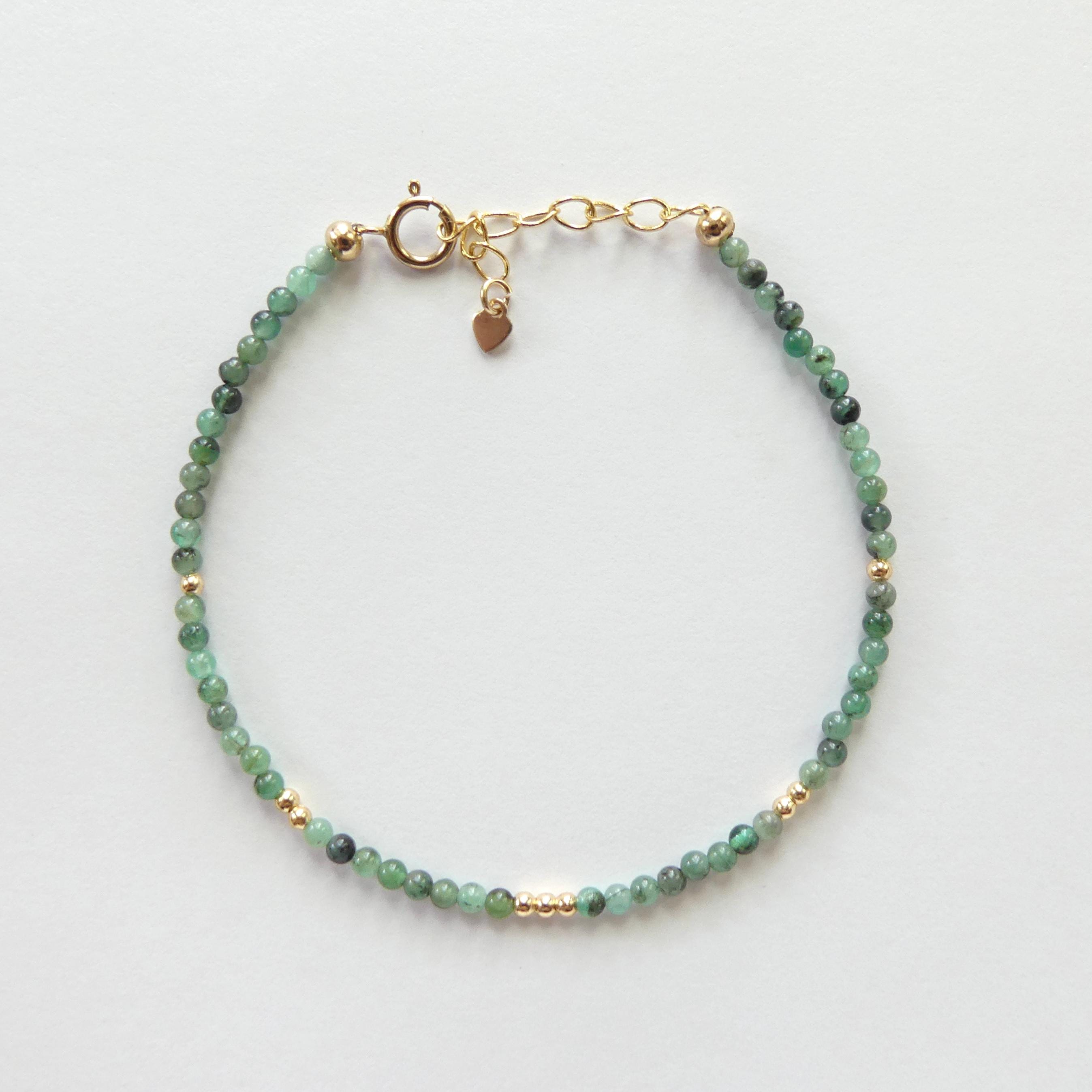 Tiny Emerald Bracelet Dainty Gemstone Beaded Bracelet May Birthstone Jewelry Green Crystal Bracelet Minimalist Birthday Gift Wife Daughter
