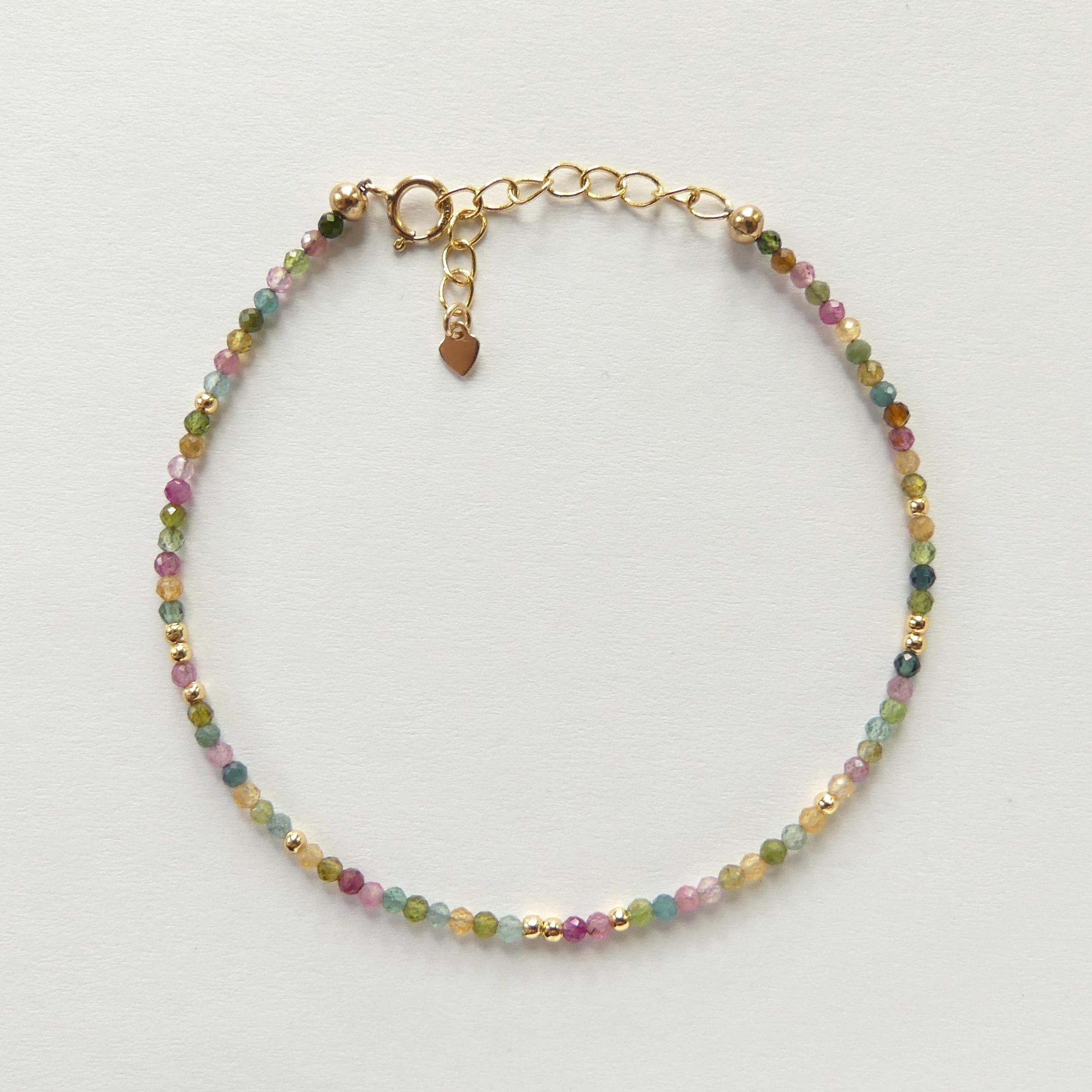 Tiny Watermelon Tourmaline Bracelet Dainty Tourmaline Jewelry Minimalist Bracelet Rainbow Crystal bracelet October Birthstone Birthday Gift