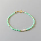 Tiny Chrysoprase Bracelet Dainty Pearl Gemstone Beaded Bracelet Stacking Minimalist Jewelry Crystal Birthday Gift for Women Wife Daughter