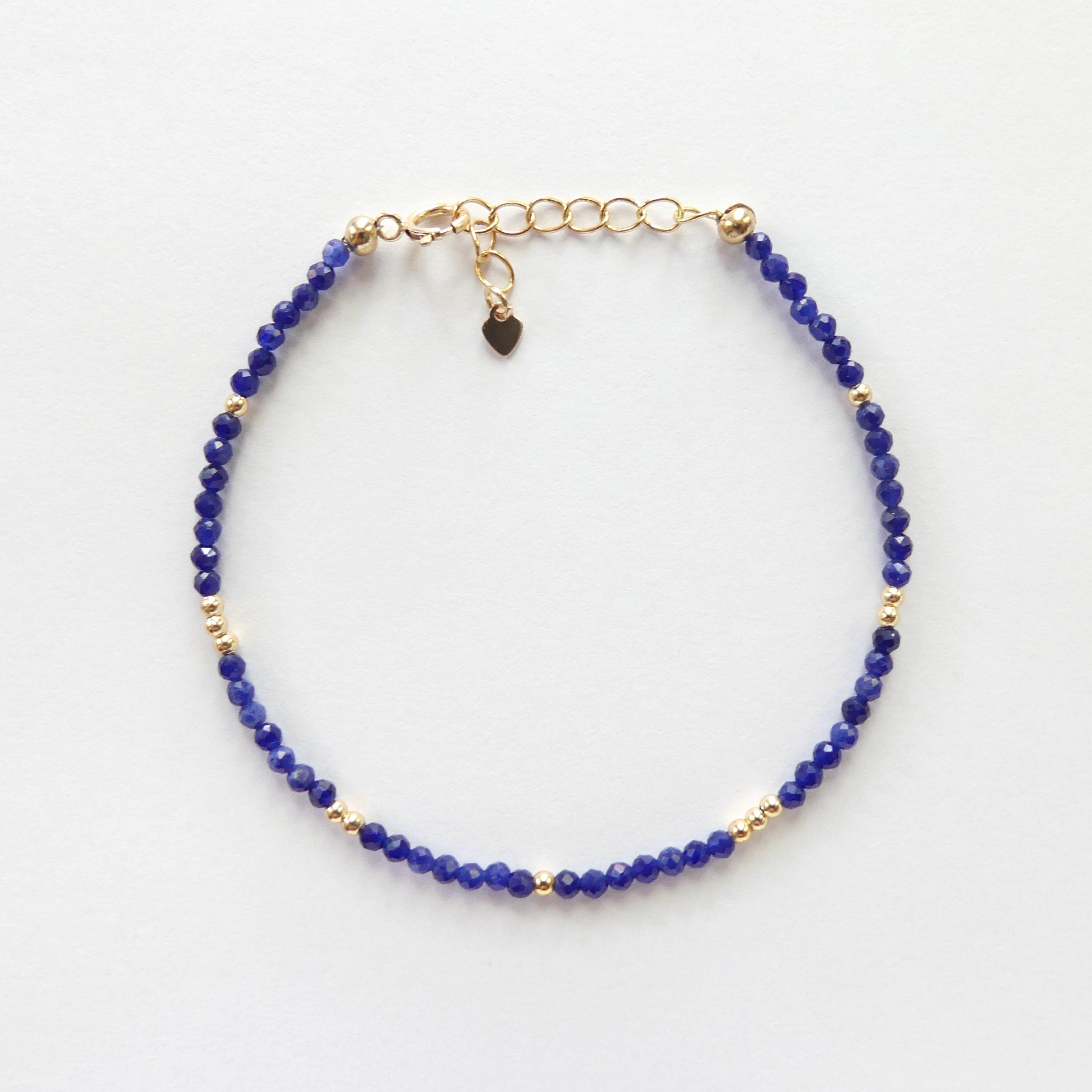 Tiny Sodalite Bracelet Dainty Gemstone Beaded Bracelet Stacking Minimalist Blue Crystal Bracelet Healing Jewelry Birthday Gift Daughter Wife