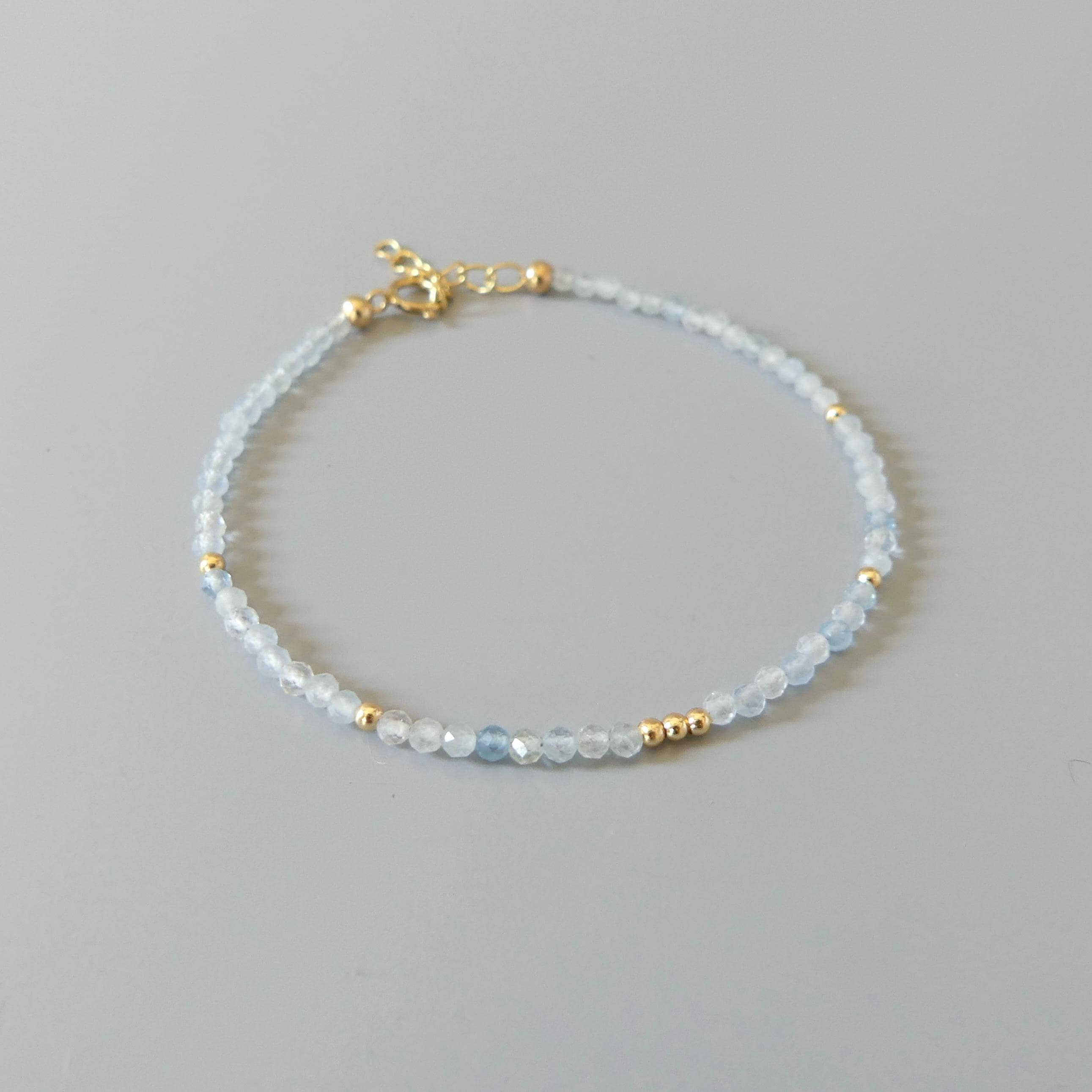 Tiny Aquamarine Bracelet Dainty Gemstone Beaded Bracelet Blue Crystal Minimalist Jewelry March Birthstone Birthday Gift for Daughter Teen
