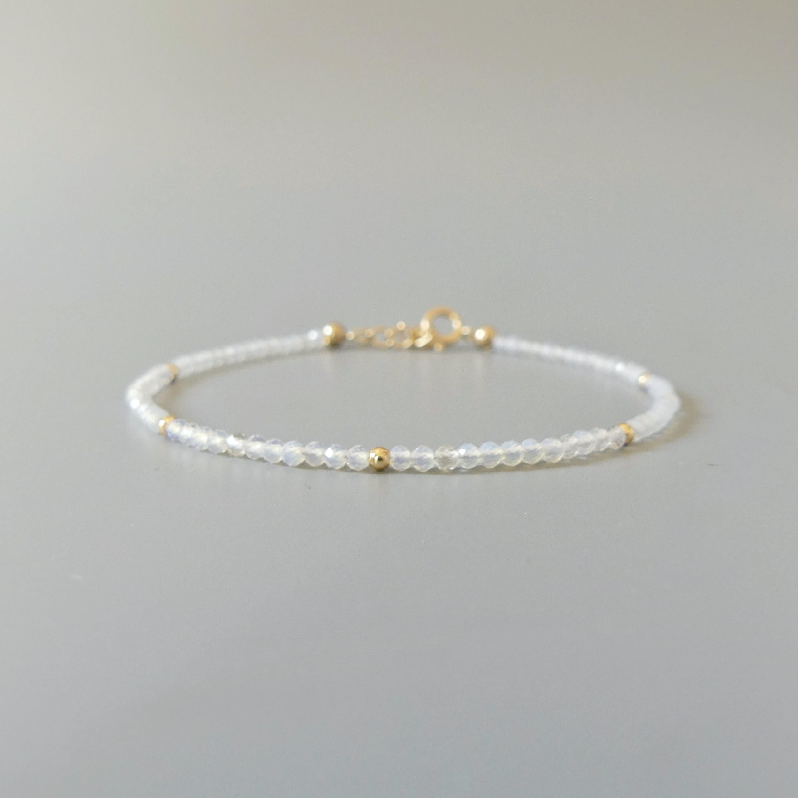 Tiny Opalite Bracelet Dainty Gemstone Beaded Minimalist Opal Jewelry Sparkly October Birthstone Mom Birthday Gift 14th Anniversary Wife Mom