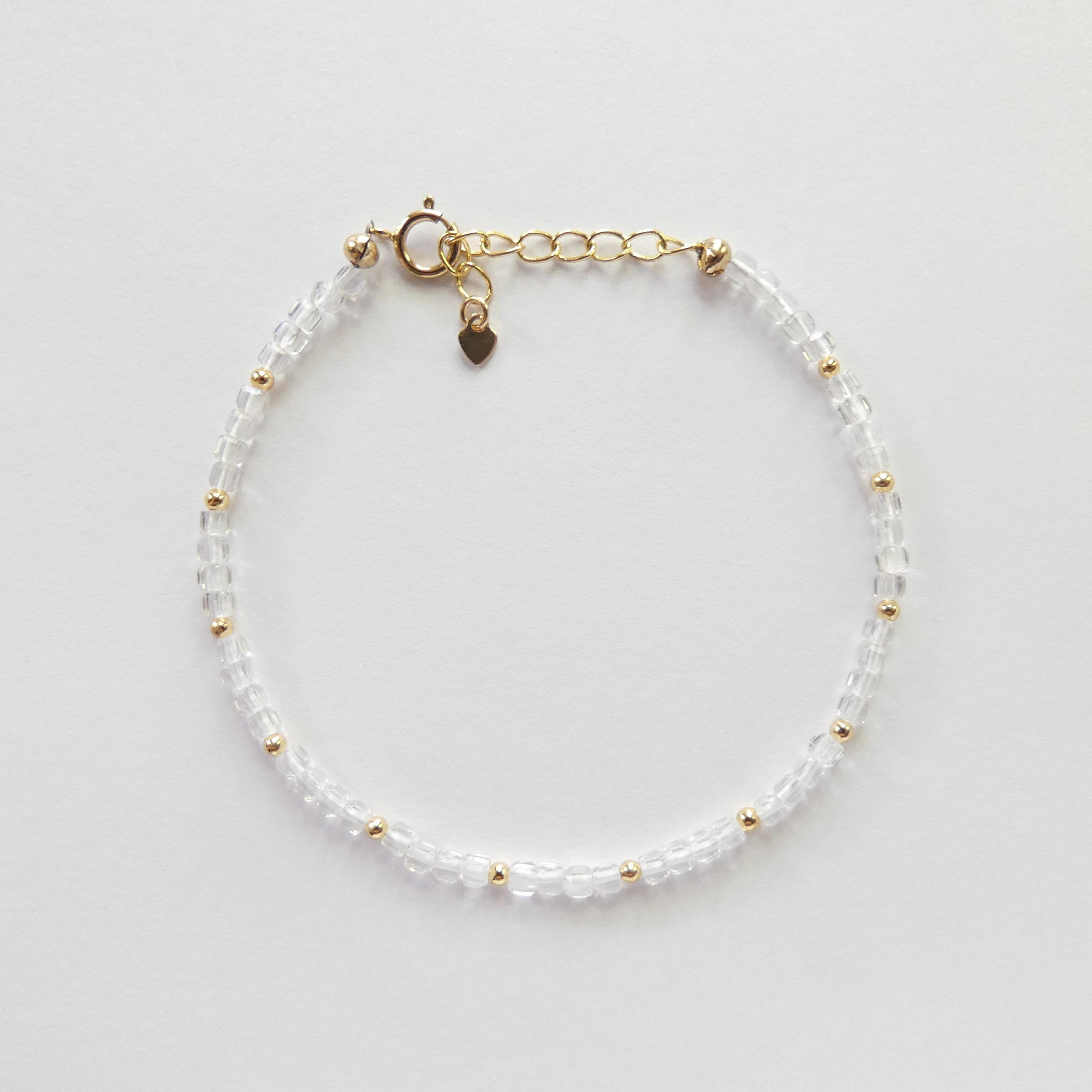 Tiny Rock Quartz Bracelet Dainty Clear Quartz Beaded Gemstone Bracelet Minimalist Jewelry April Birthstone Birthday Gift Mom Wife Bridesmaid