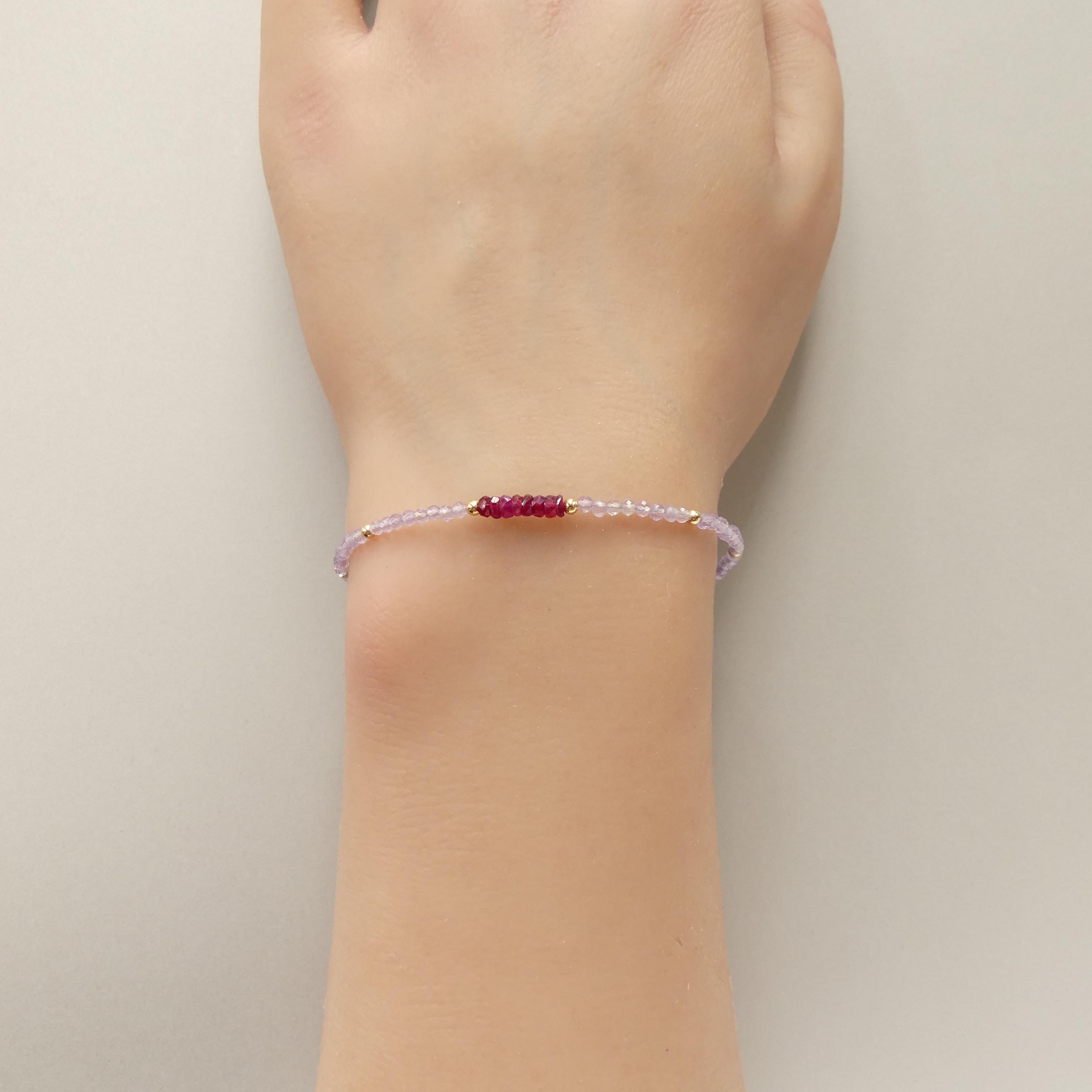 Tiny Pink Amethyst Bracelet Dainty Longido Ruby Gemstone Beaded Bracelet Crystal Jewelry Minimalist February Birthstone July Birthday Gift