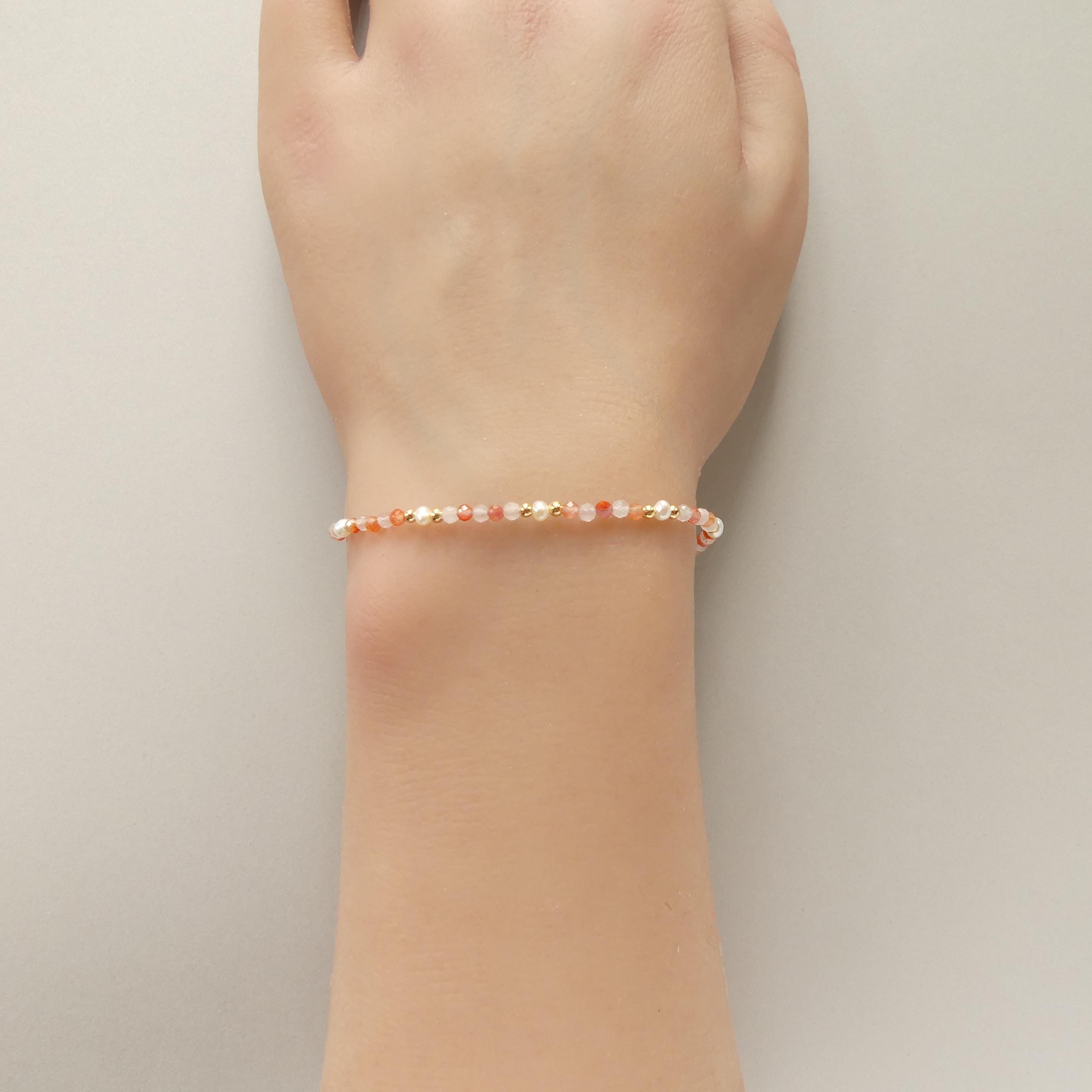 Tiny Carnelian Rose Quartz Pearl Bracelet Dainty Minimalist Jewelry Birthday Abundance Gift Self Love Birthday Gift Christmas Mom Wife Gift