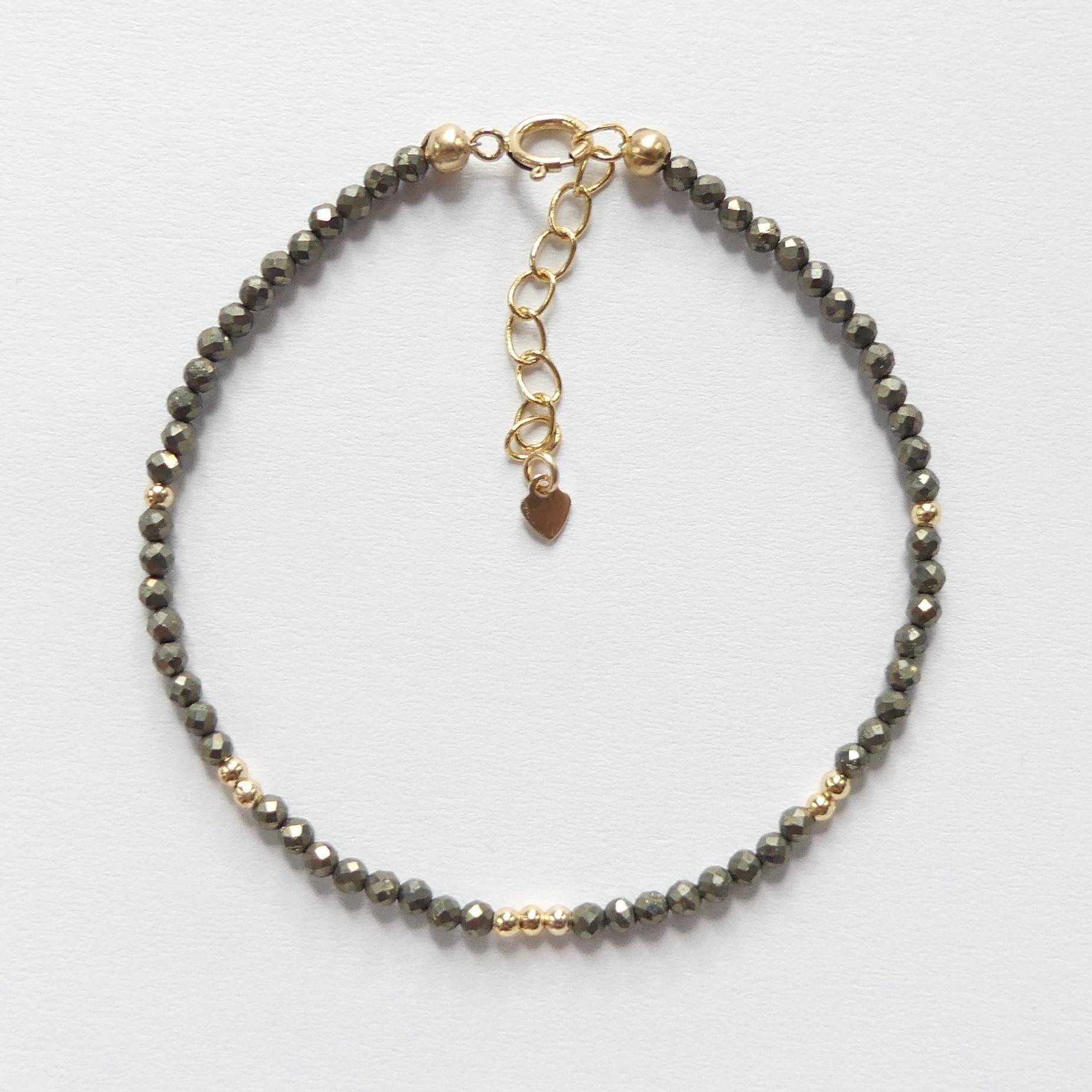 Tiny Pyrite Bracelet Dainty Sparkly Gemstone Beaded Bracelet Minimalist Jewelry Crystal Protection Bracelet Birthday Gift for Women Wife Mom