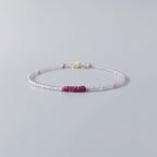Tiny Pink Amethyst Bracelet Dainty Longido Ruby Gemstone Beaded Bracelet Crystal Jewelry Minimalist February Birthstone July Birthday Gift