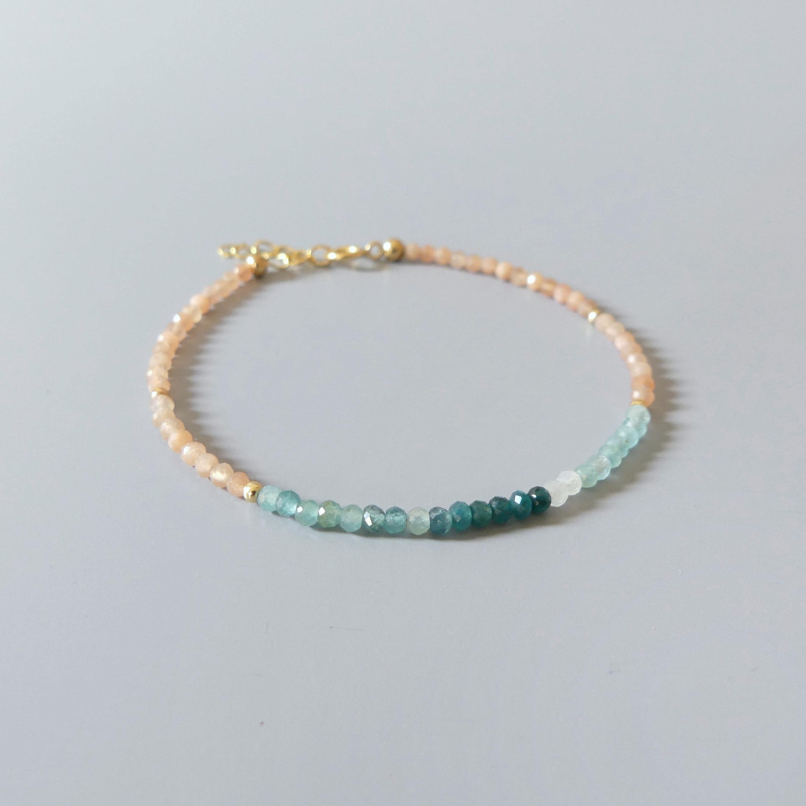 Tiny Grandidierite Bracelet Dainty Peach Moonstone Gemstone Bead Bracelet Crystal Jewelry Minimalist Birthday Gift for Women June Birthstone