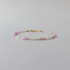 Tiny Pink Sapphire Bracelet Dainty Labradorite Gemstone Beaded Bracelet Pink Crystal Jewelry Minimalist September Birthstone Birthday Gift