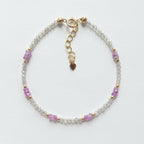Tiny Pink Sapphire Bracelet Dainty Labradorite Gemstone Beaded Bracelet Pink Crystal Jewelry Minimalist September Birthstone Birthday Gift