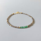 Tiny Emerald Bracelet Dainty Smoky Quartz Gemstone Beaded Jewelry Green Crystal Bracelet Minimalist May Birthstone Birthday Gift for Women