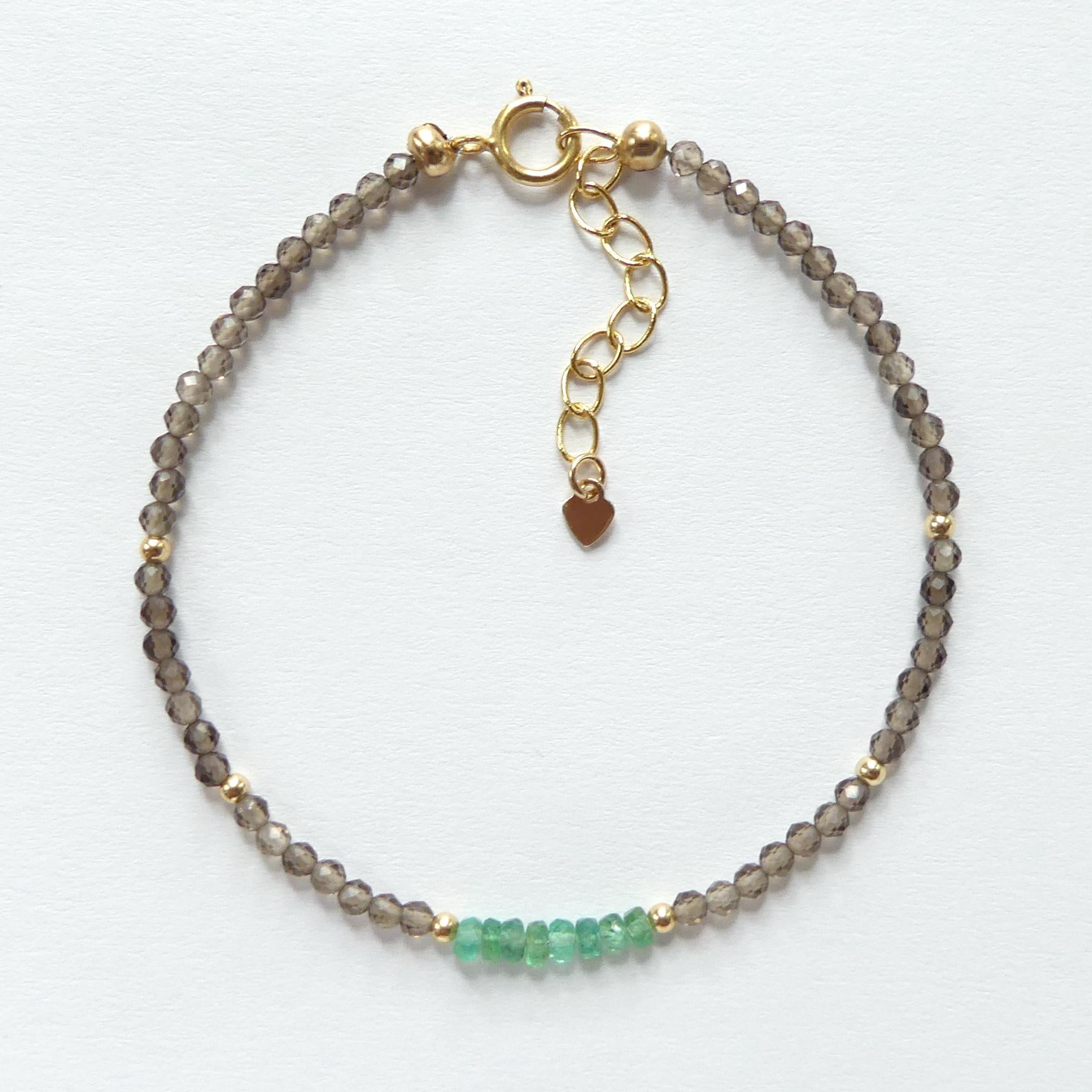 Tiny Emerald Bracelet Dainty Smoky Quartz Gemstone Beaded Jewelry Green Crystal Bracelet Minimalist May Birthstone Birthday Gift for Women