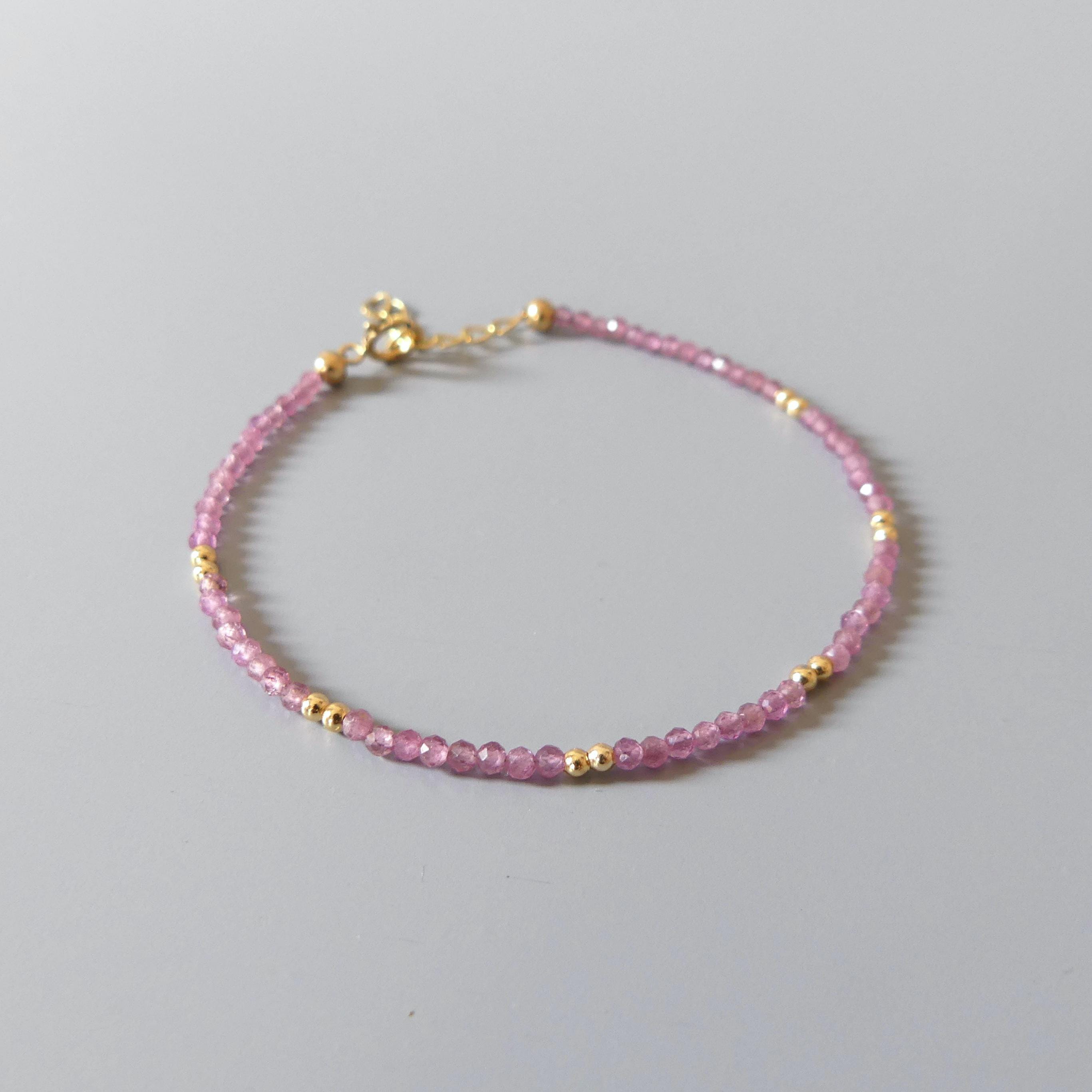 Tiny Pink Tourmaline Bracelet Dainty Gemstone Beaded Bracelet October Birthstone Pink Crystal Jewelry Minimalist Birthday Gift for Mom Wife