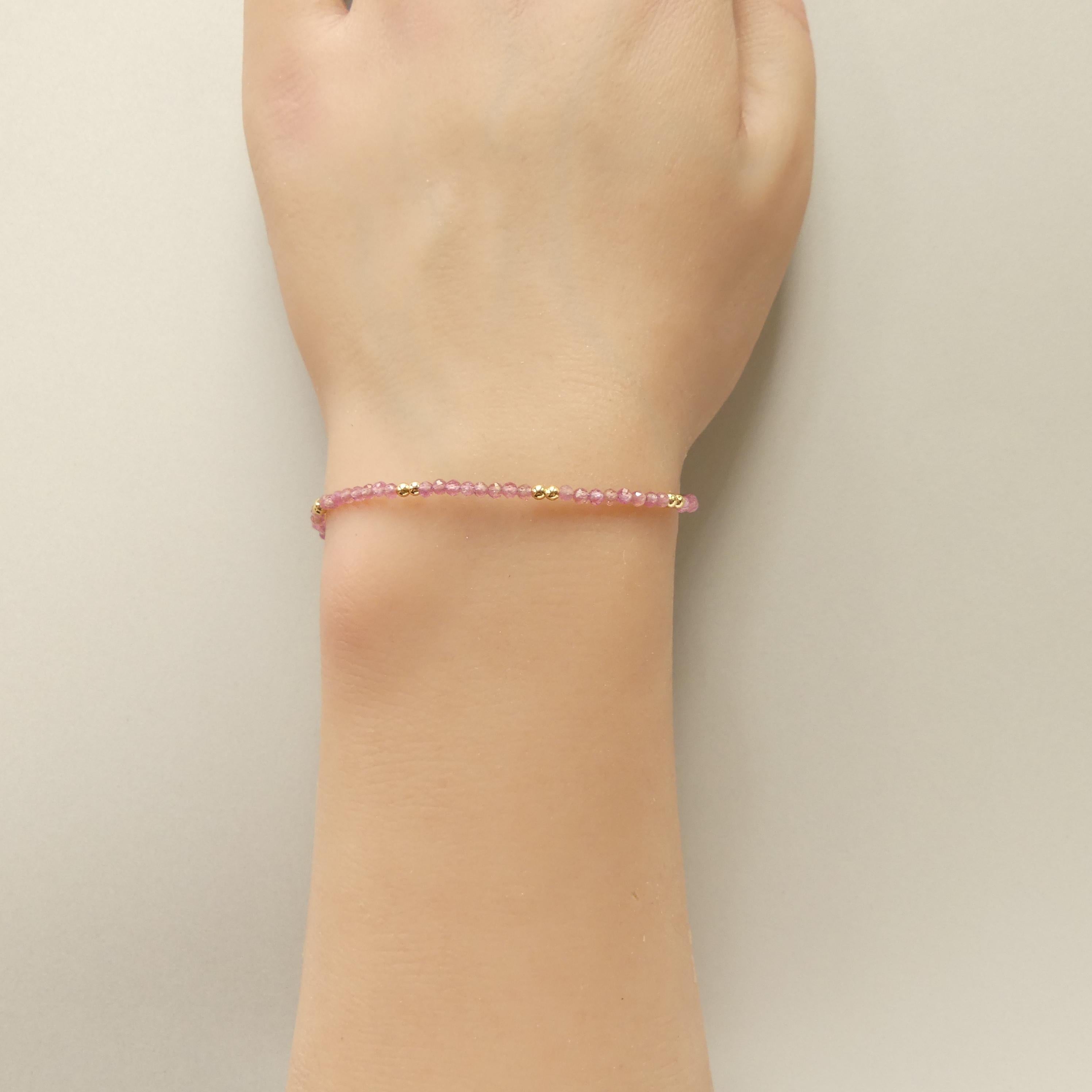Tiny Pink Tourmaline Bracelet Dainty Gemstone Beaded Bracelet October Birthstone Pink Crystal Jewelry Minimalist Birthday Gift for Mom Wife