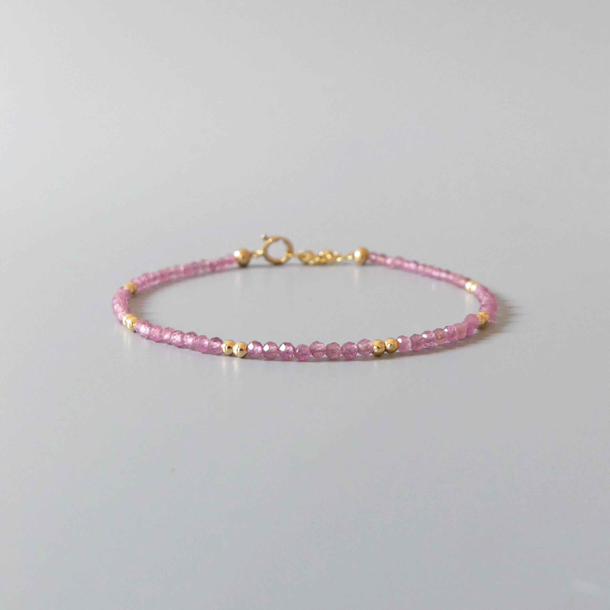 Tiny Pink Tourmaline Bracelet Dainty Gemstone Beaded Bracelet October Birthstone Pink Crystal Jewelry Minimalist Birthday Gift for Mom Wife