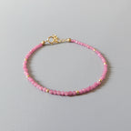 Tiny Rhodonite Bracelet Dainty Gemstone Beaded Bracelet Stacking Pink Crystal Jewelry Minimalist Birthday Gift for Women Mom Wife Daughter