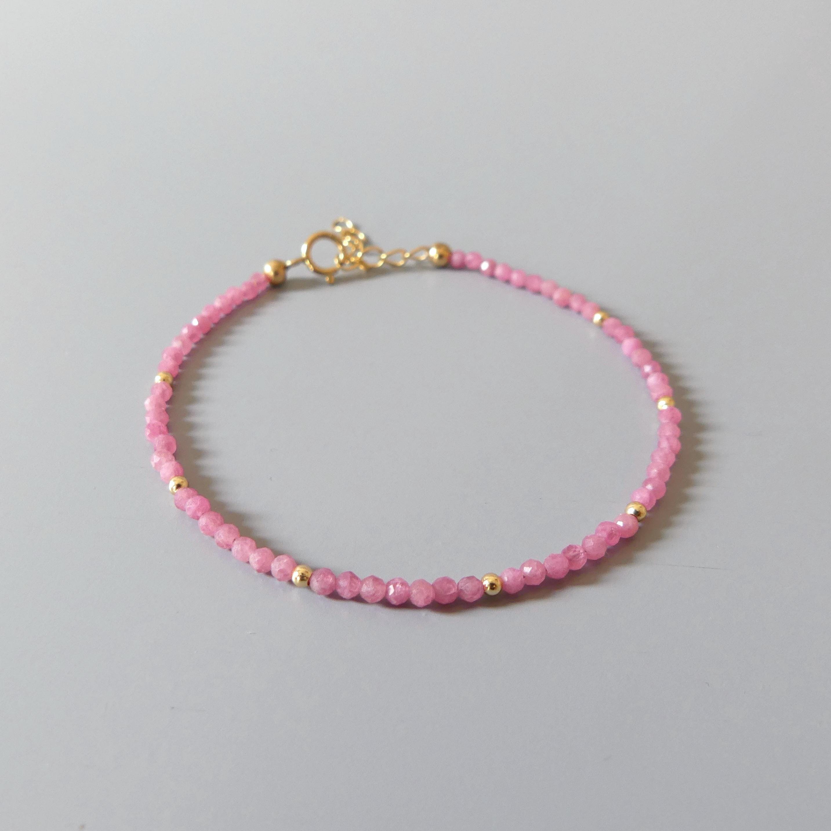 Tiny Rhodonite Bracelet Dainty Gemstone Beaded Bracelet Stacking Pink Crystal Jewelry Minimalist Birthday Gift for Women Mom Wife Daughter