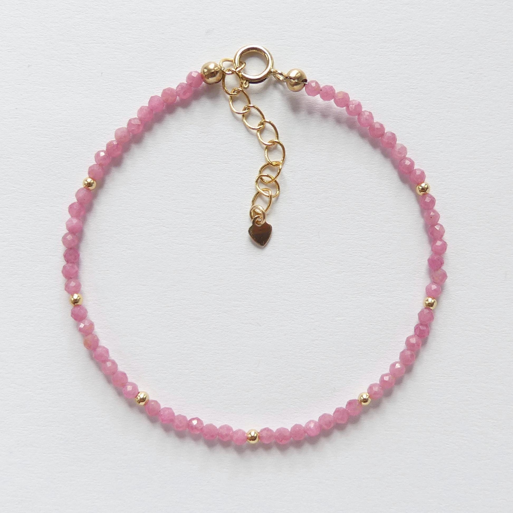 Tiny Rhodonite Bracelet Dainty Gemstone Beaded Bracelet Stacking Pink Crystal Jewelry Minimalist Birthday Gift for Women Mom Wife Daughter