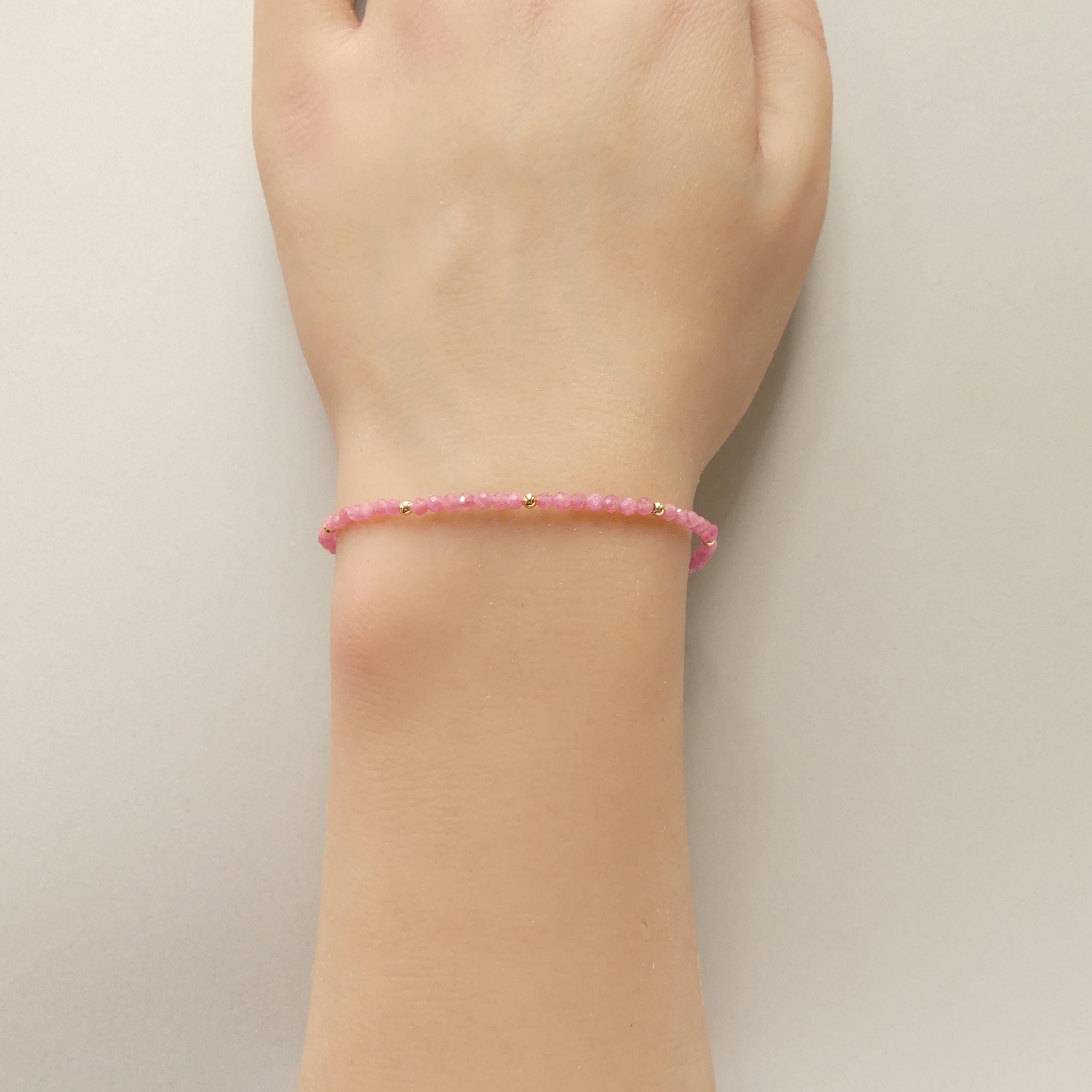 Tiny Rhodonite Bracelet Dainty Gemstone Beaded Bracelet Stacking Pink Crystal Jewelry Minimalist Birthday Gift for Women Mom Wife Daughter