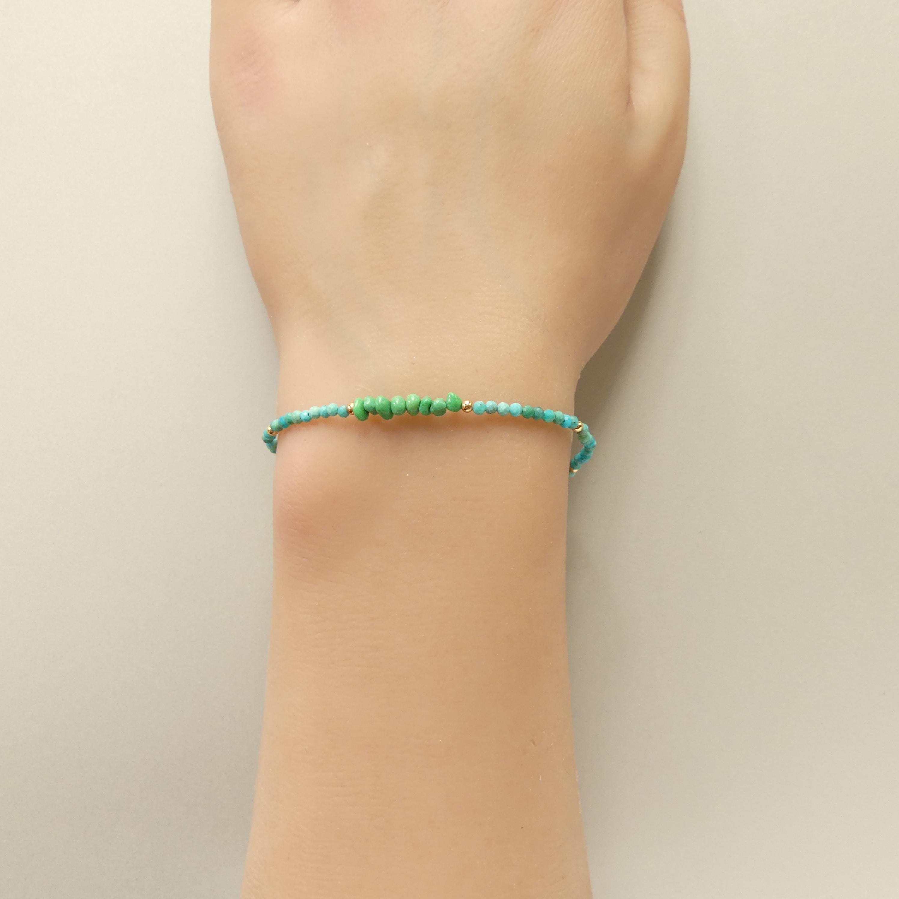 Tiny Arizona Turquoise Bracelet Dainty Green Turquoise Gemstone Beaded Bracelet Crystal December Birthstone Jewelry Minimalist Birthday Gift