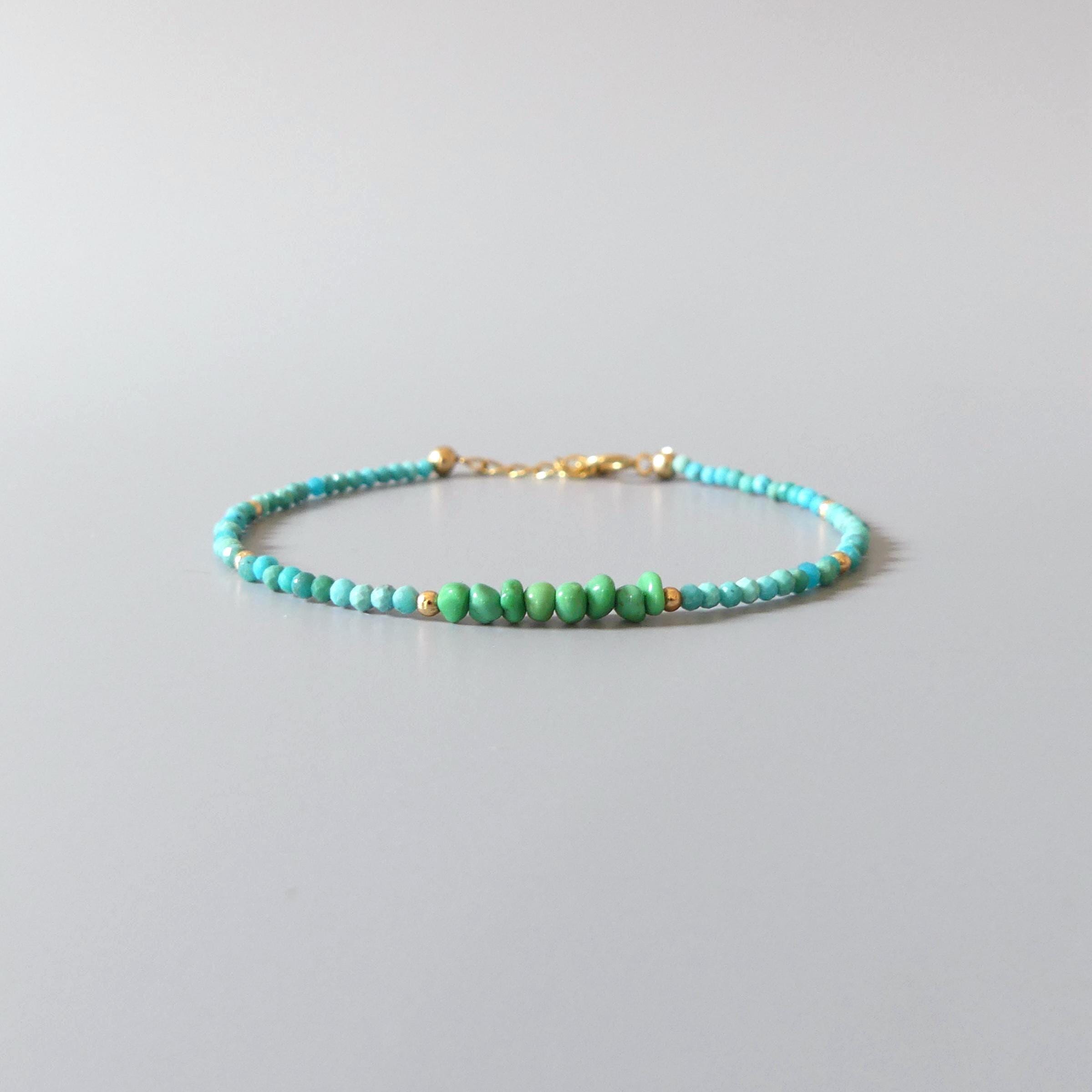 Tiny Arizona Turquoise Bracelet Dainty Green Turquoise Gemstone Beaded Bracelet Crystal December Birthstone Jewelry Minimalist Birthday Gift