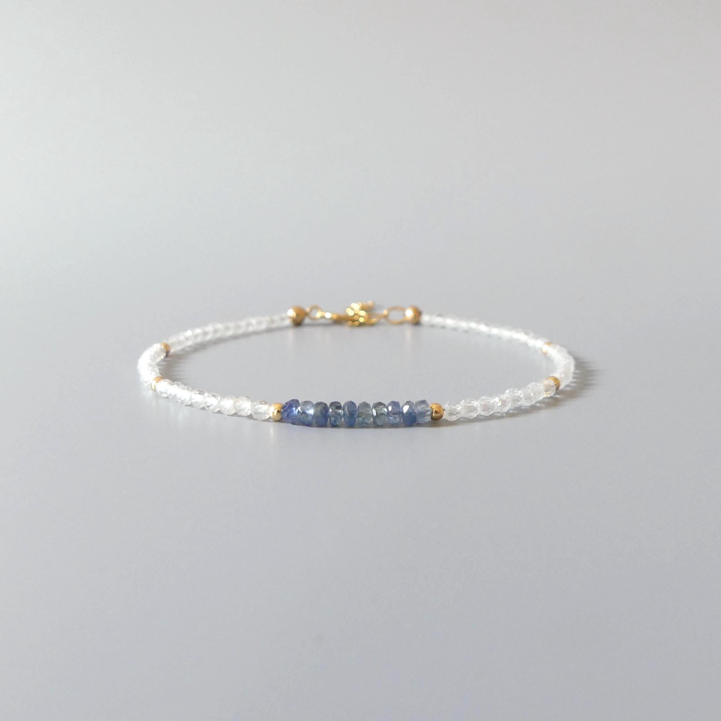 Tiny Blue Sapphire Bracelet Topaz Dainty Crystal Bracelet Sapphire Jewelry Minimalist September Birthstone Birthday Gift for Women Wife Mom