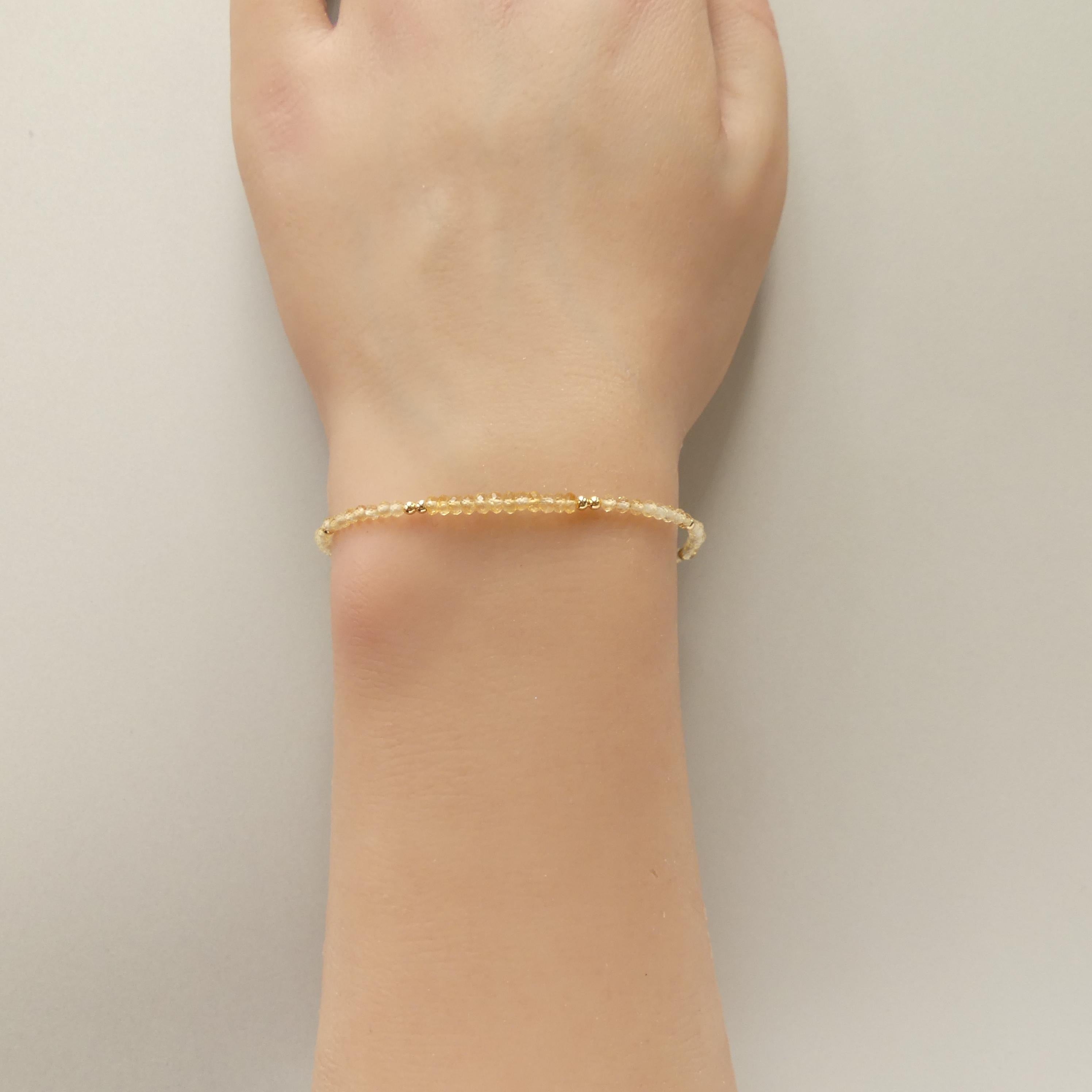 Tiny Citrine Bracelet Dainty Gemstone Beaded Bracelet Yellow Crystal Minimalist Jewelry November Birthstone Gift for Women Mom Wife Daughter