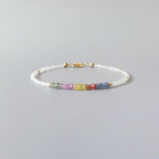 Tiny Multi Sapphire Bracelet Dainty White Moonstone Gemstone Beaded Bracelet Rainbow Jewelry Minimalist September Birthstone Birthday Gift