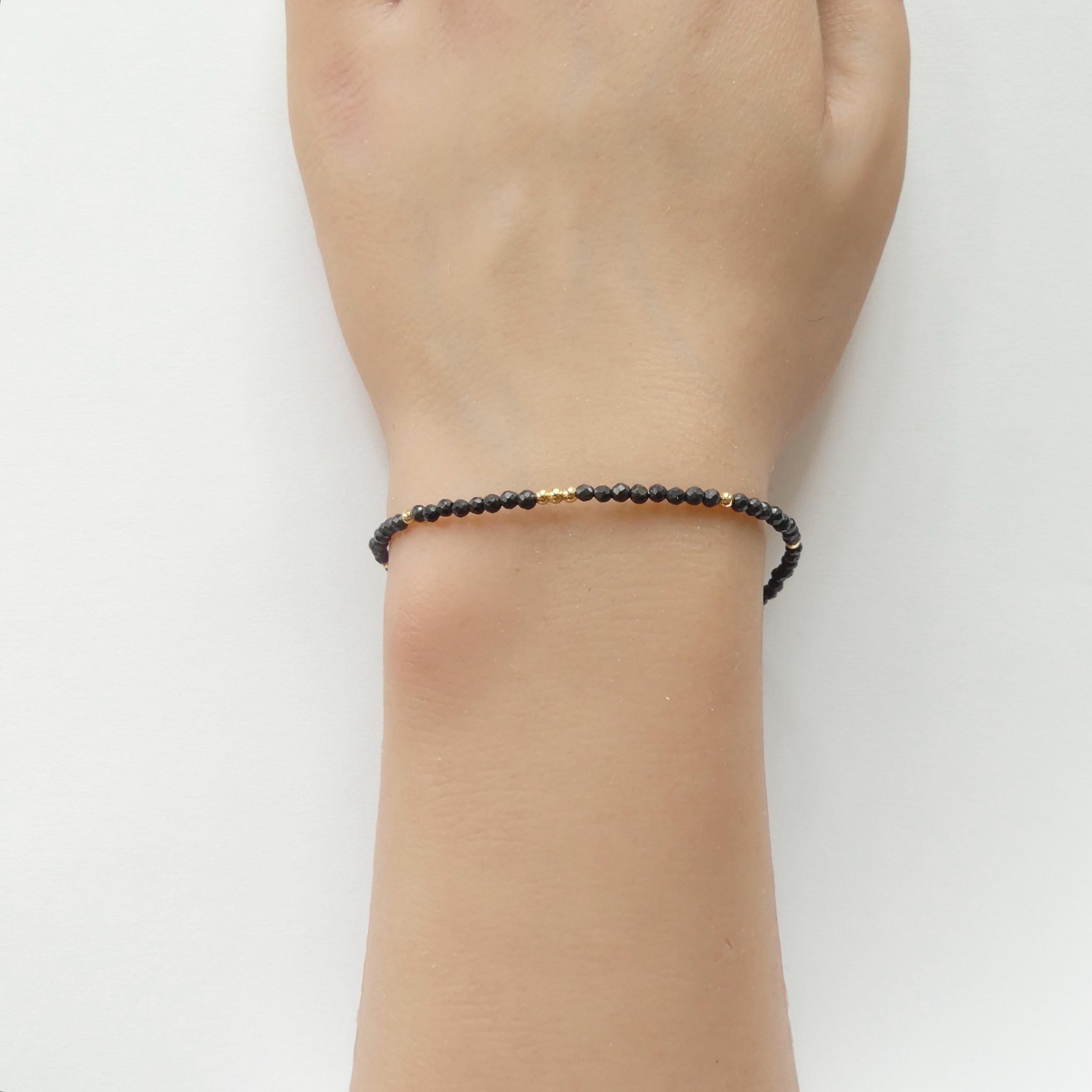 Tiny Shungite Bracelet Dainty Gemstone Beaded Bracelet Black Crystal Jewelry Minimalist Protection Jewelry Stacking Birthday Gift for Women