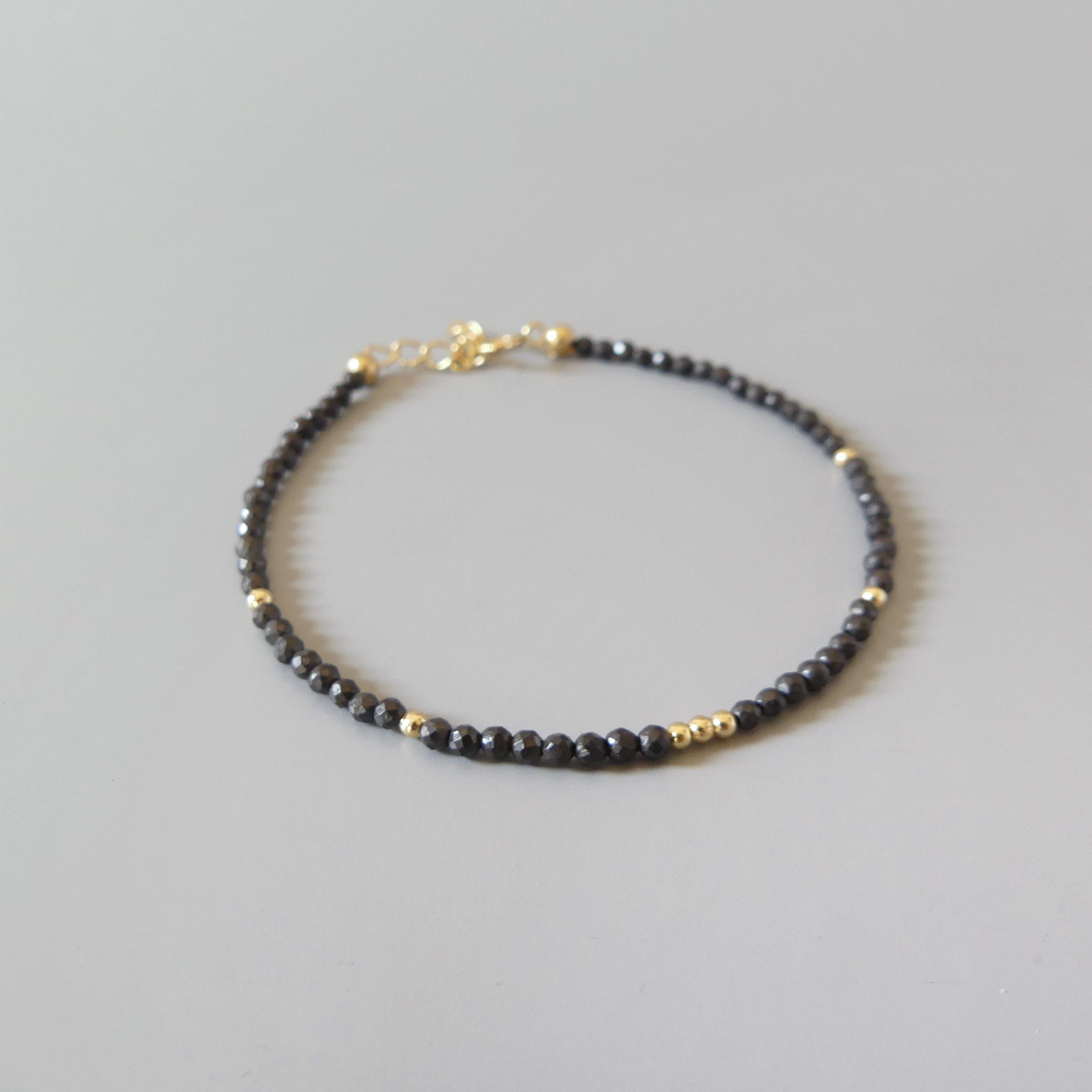 Tiny Shungite Bracelet Dainty Gemstone Beaded Bracelet Black Crystal Jewelry Minimalist Protection Jewelry Stacking Birthday Gift for Women
