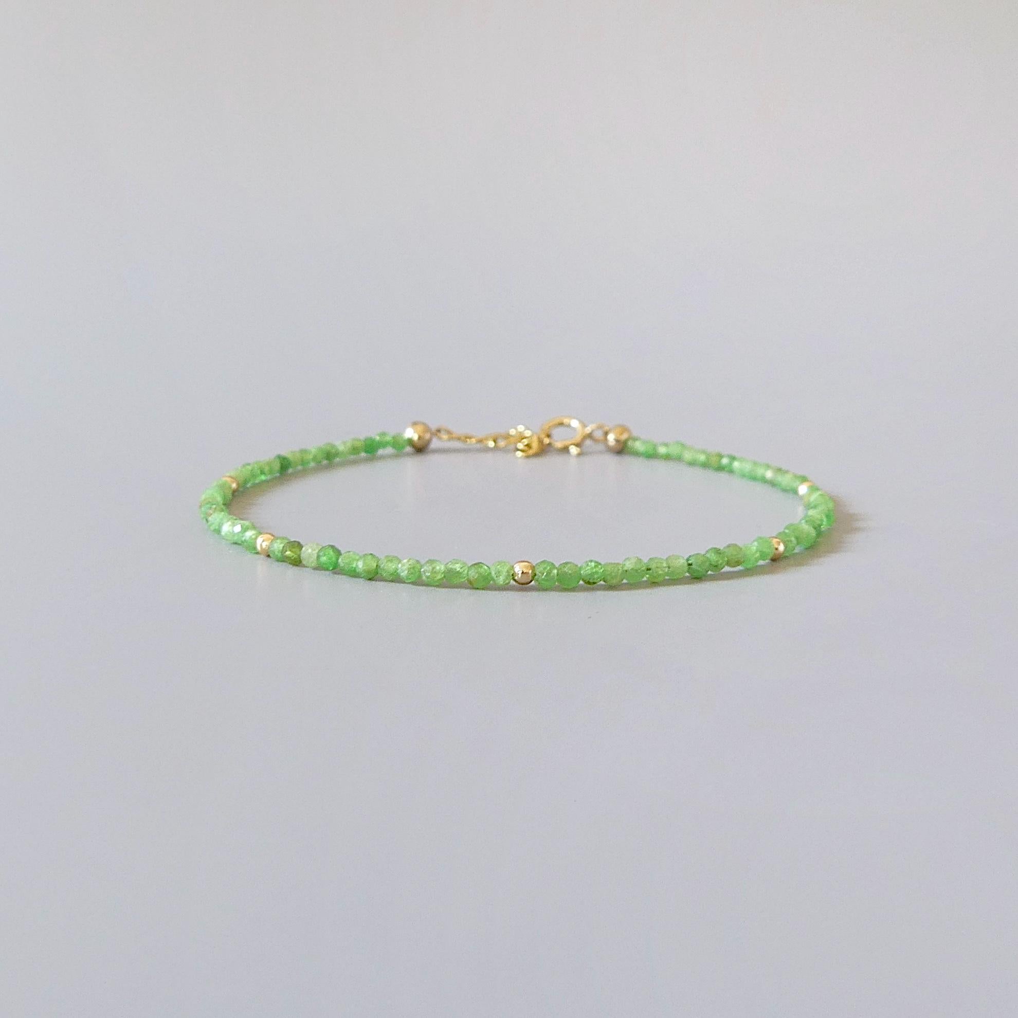 Tiny Tsavorite Bracelet Dainty Green Garnet Gemstone Beaded Bracelet Crystal Minimalist Jewelry January Birthstone Gift Birthday Mom Wife