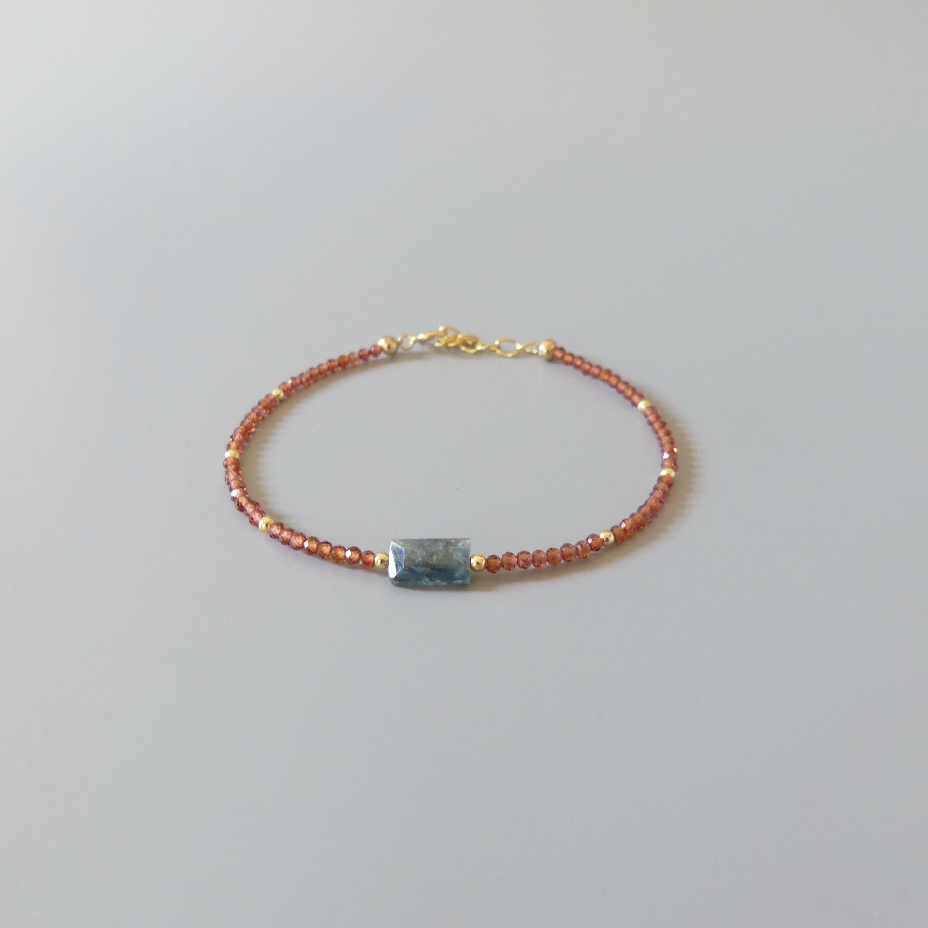 Tiny Teal Kyanite Bracelet Dainty Garnet Gemstone Beaded Bracelet Crystal Minimalist Jewelry Everyday Birthday Gift for Mom Wife Women