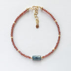Tiny Teal Kyanite Bracelet Dainty Garnet Gemstone Beaded Bracelet Crystal Minimalist Jewelry Everyday Birthday Gift for Mom Wife Women