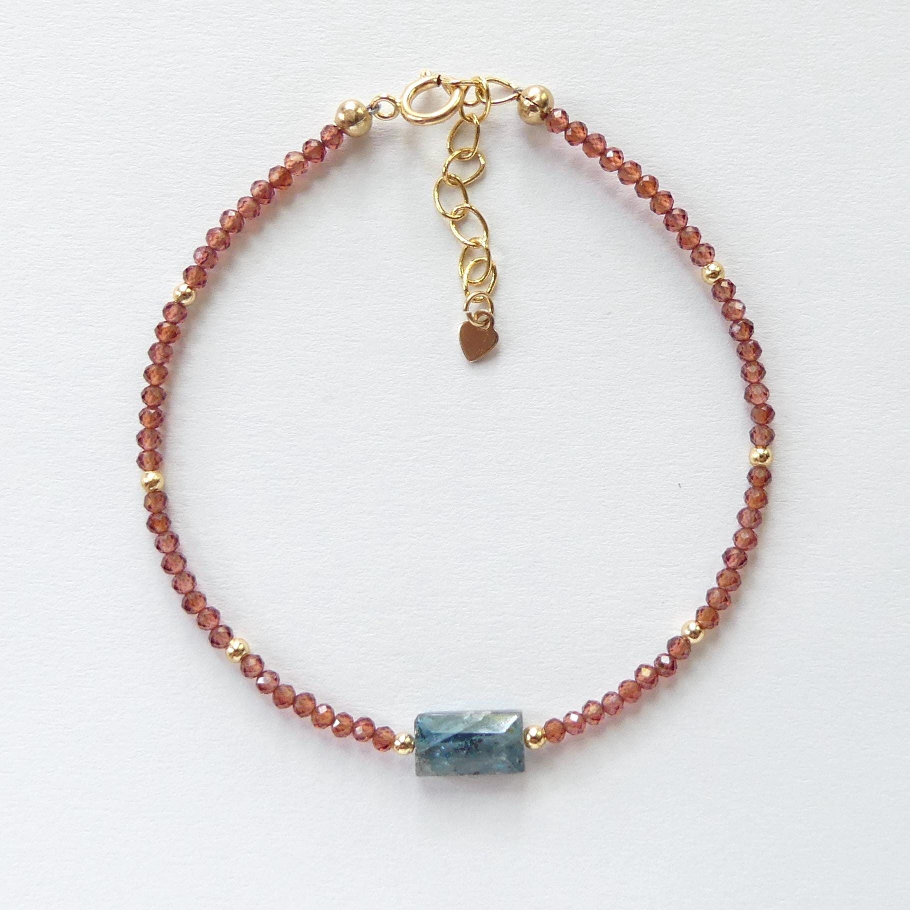 Tiny Teal Kyanite Bracelet Dainty Garnet Gemstone Beaded Bracelet Crystal Minimalist Jewelry Everyday Birthday Gift for Mom Wife Women