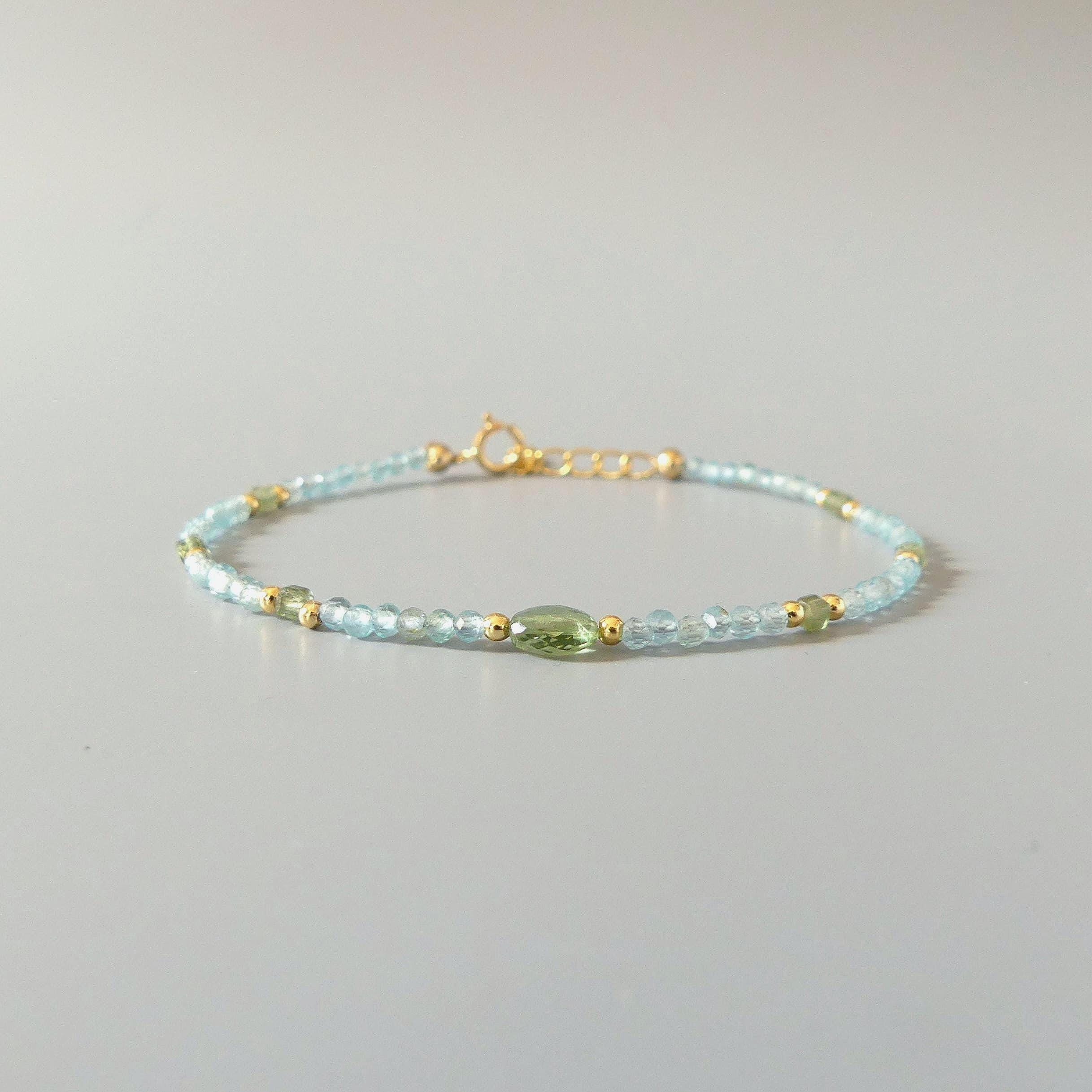 Tiny Apatite Bracelet Dainty Gemstone Beaded Bracelet Pastel Blue Green Crystal Jewelry Minimalist Stacking Birthday Gift Daughter Niece
